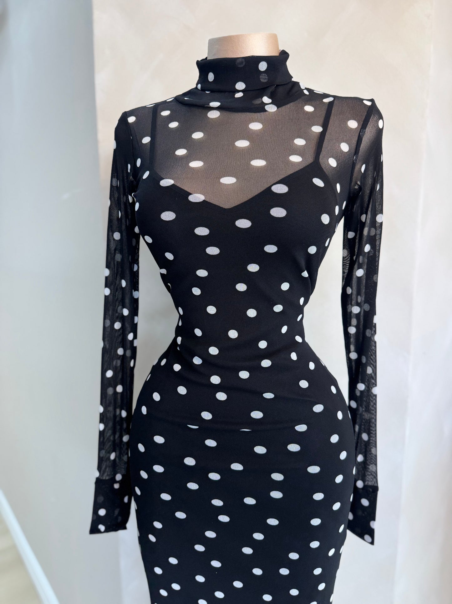 Polka dot mesh midi dress
