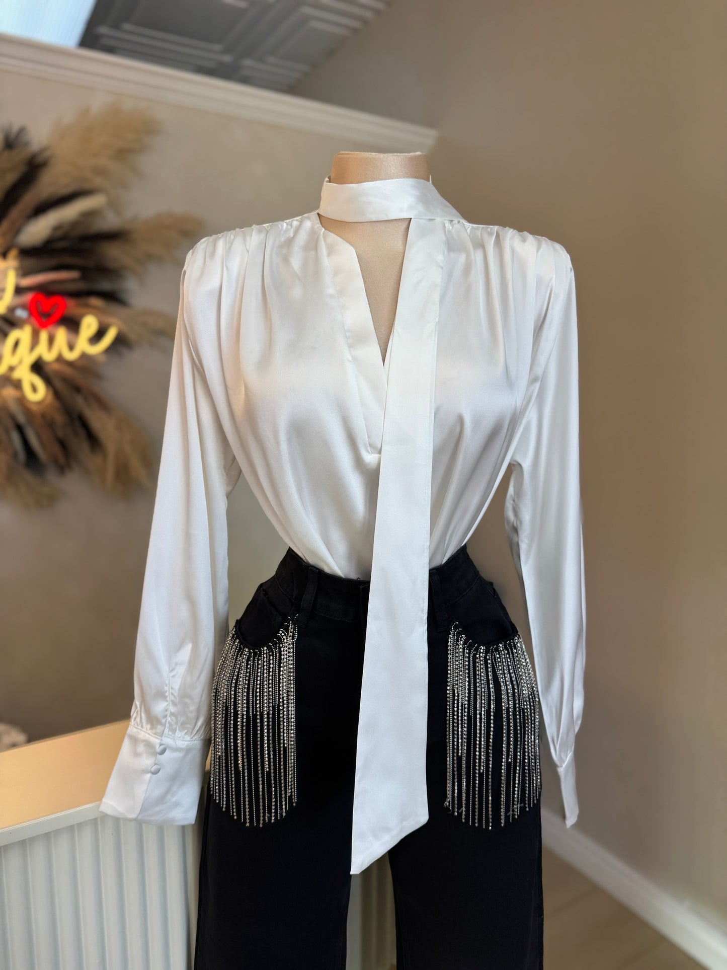 Pearly white satin top