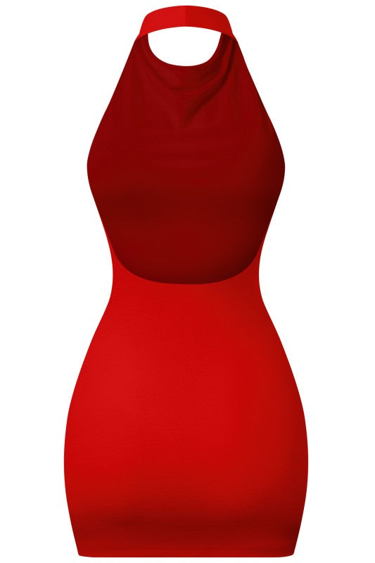 Red halter dress