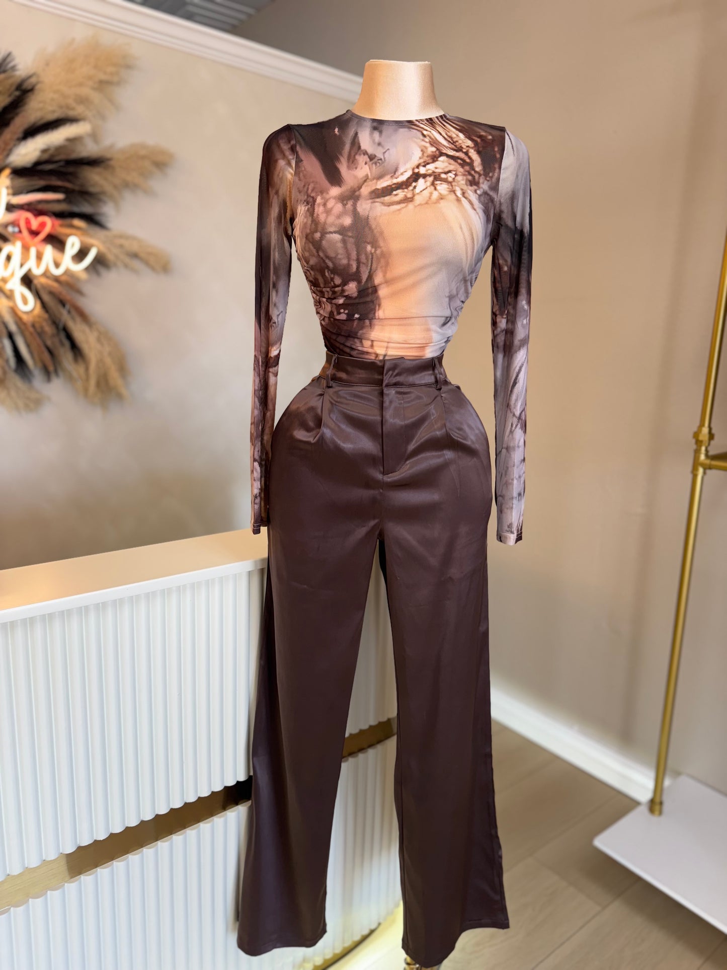 Coffee satin pants