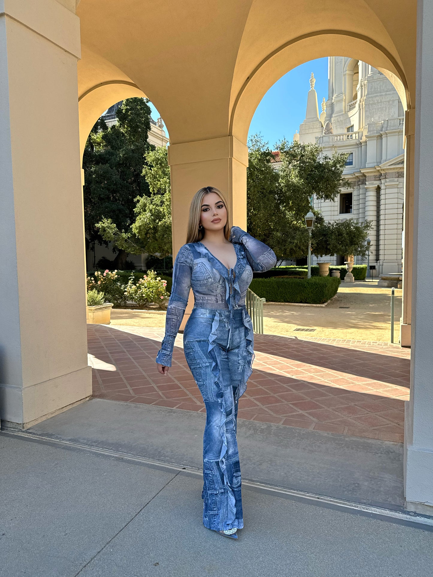 Denim print jumpsuit