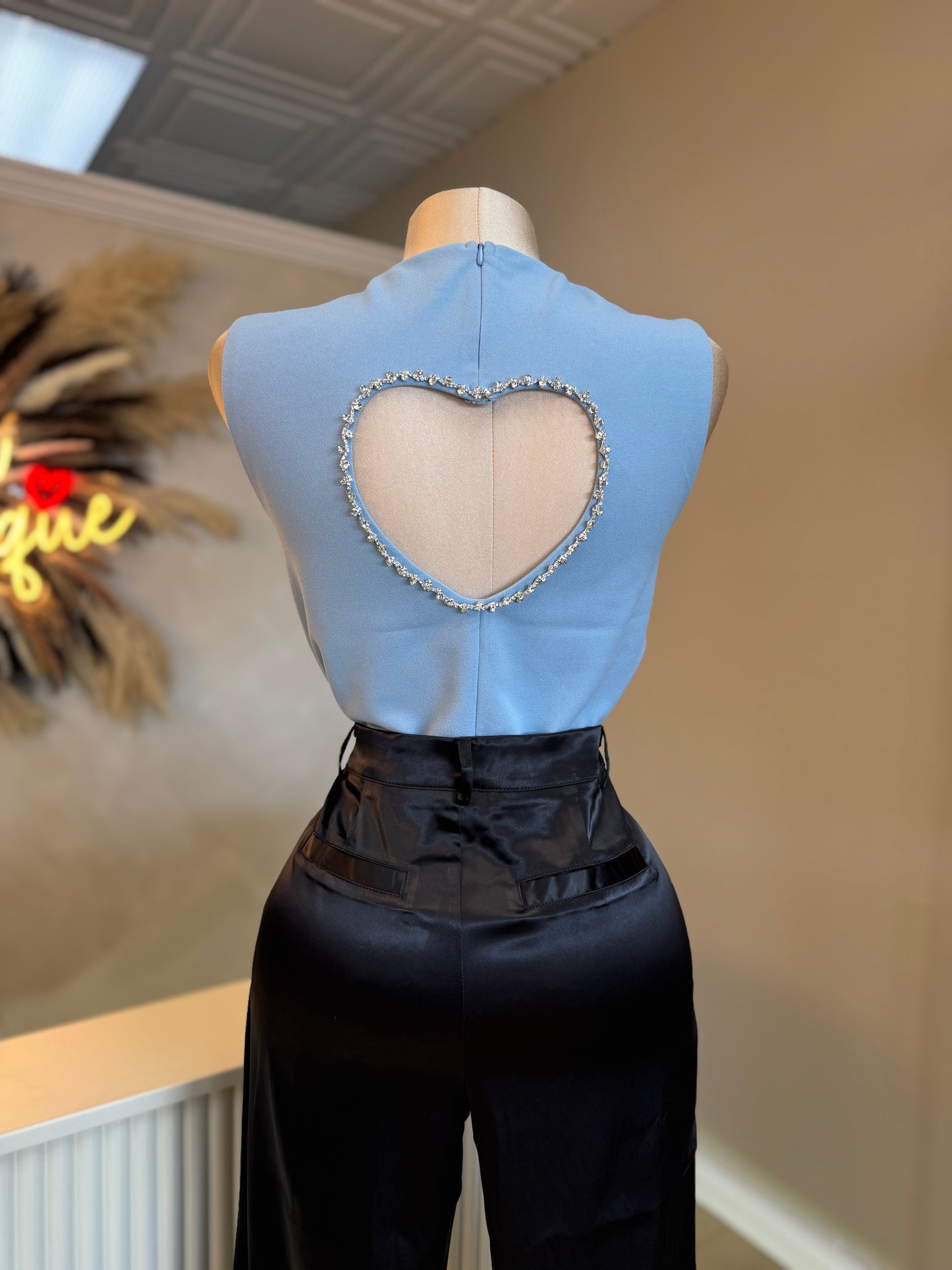 Baby blue rhinestone heart top