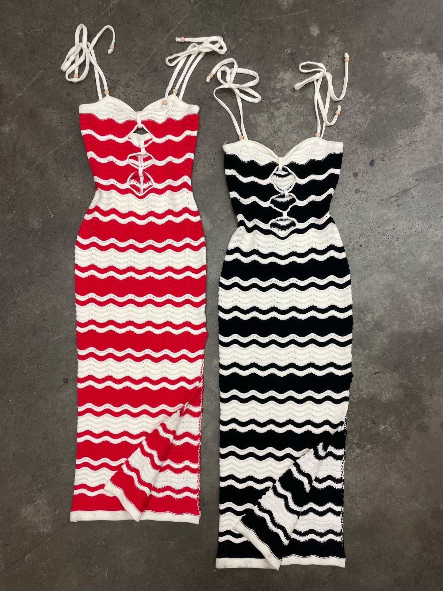 Striped crochet dress (red & white)