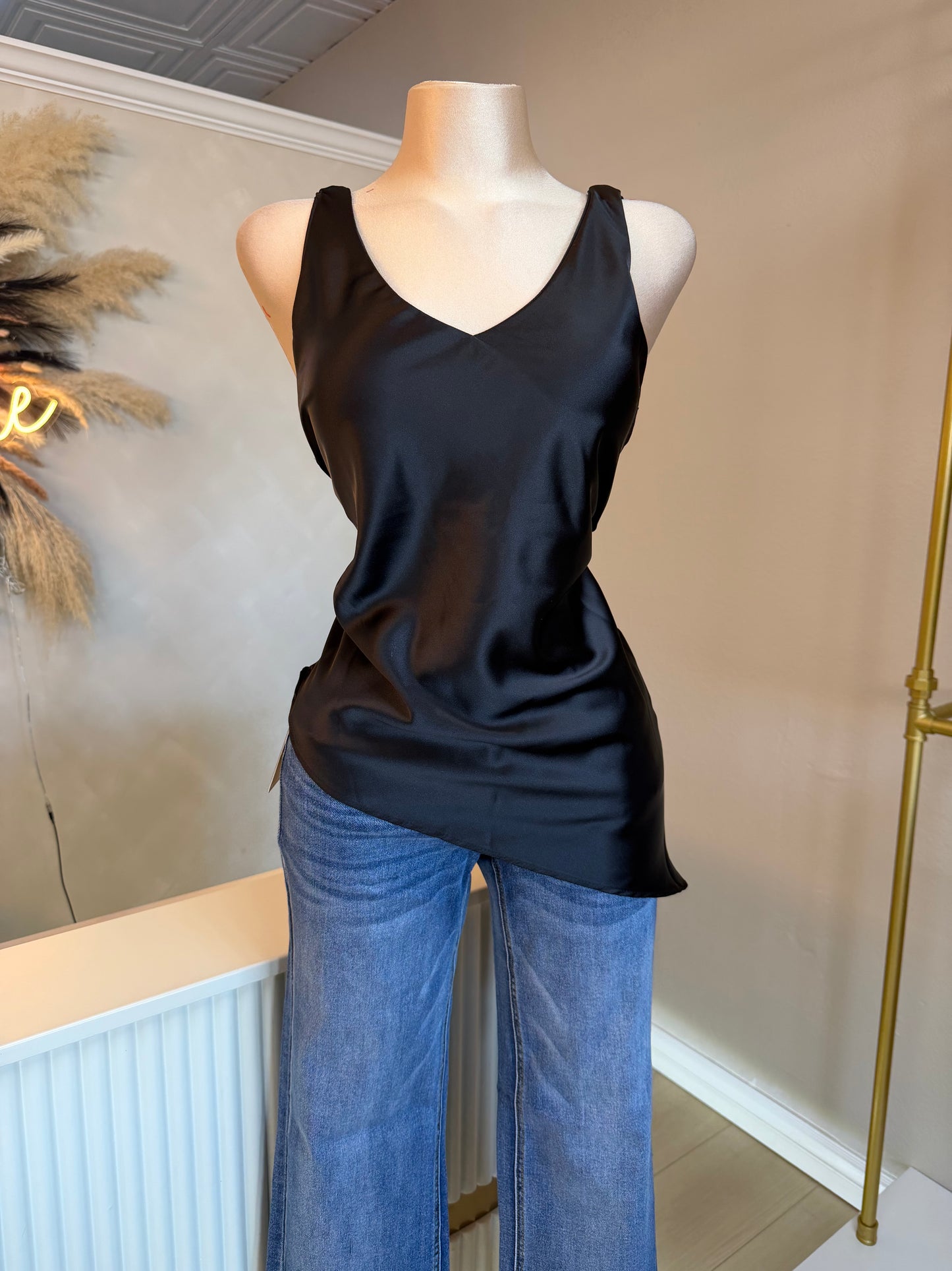 Asymmetrical satin top