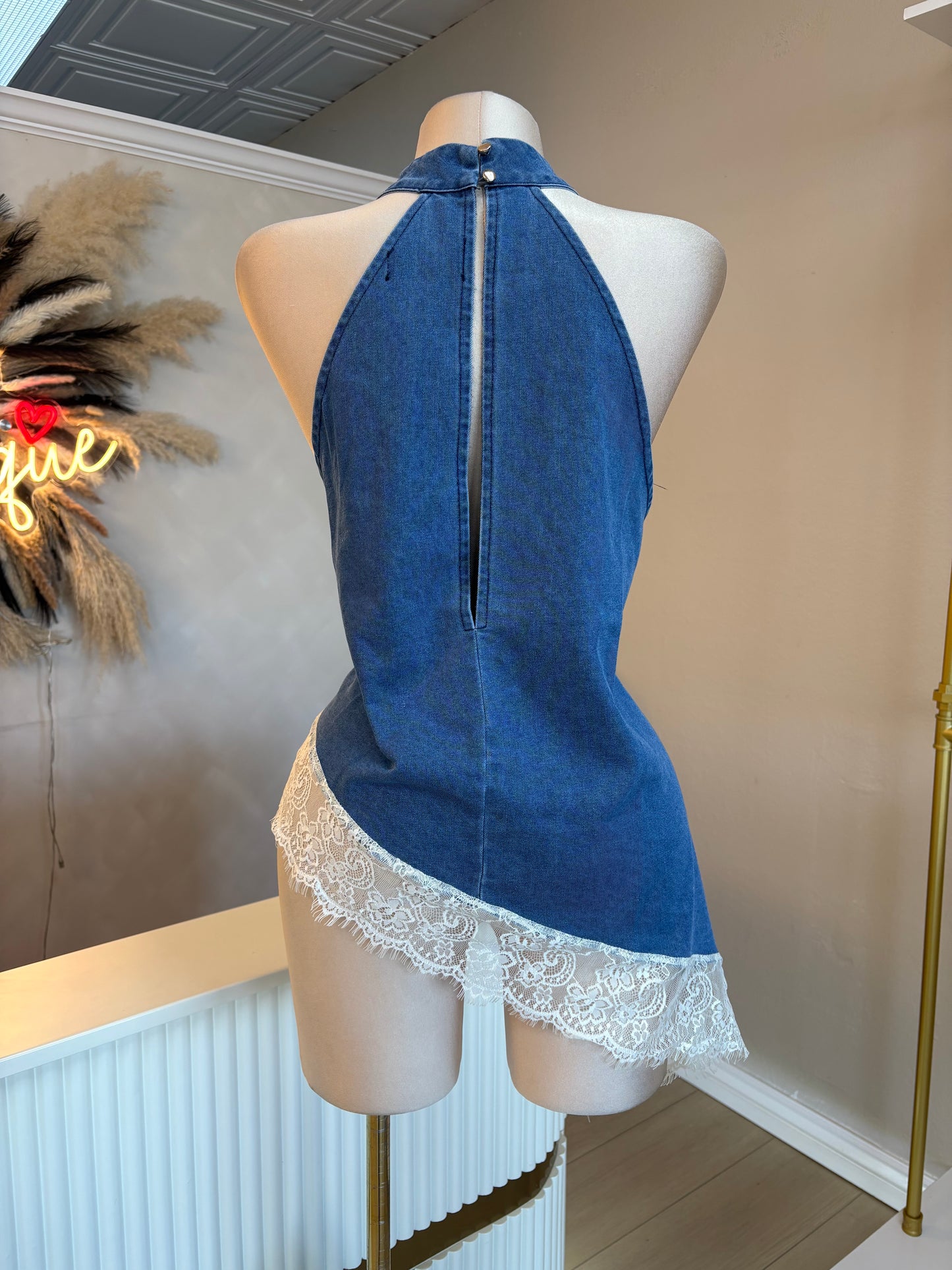 Asymmetrical denim top