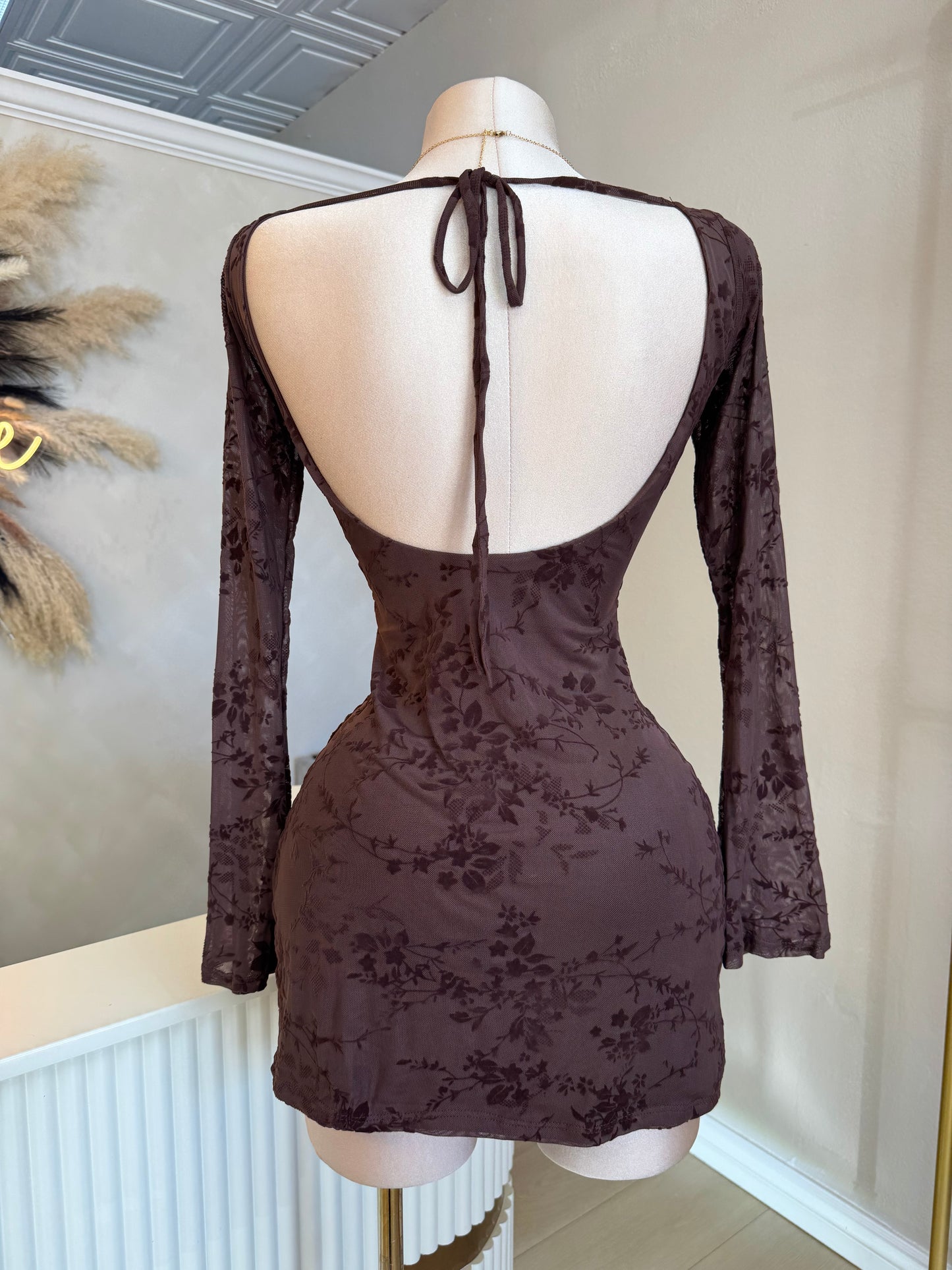 Lace contrast dress (brown)