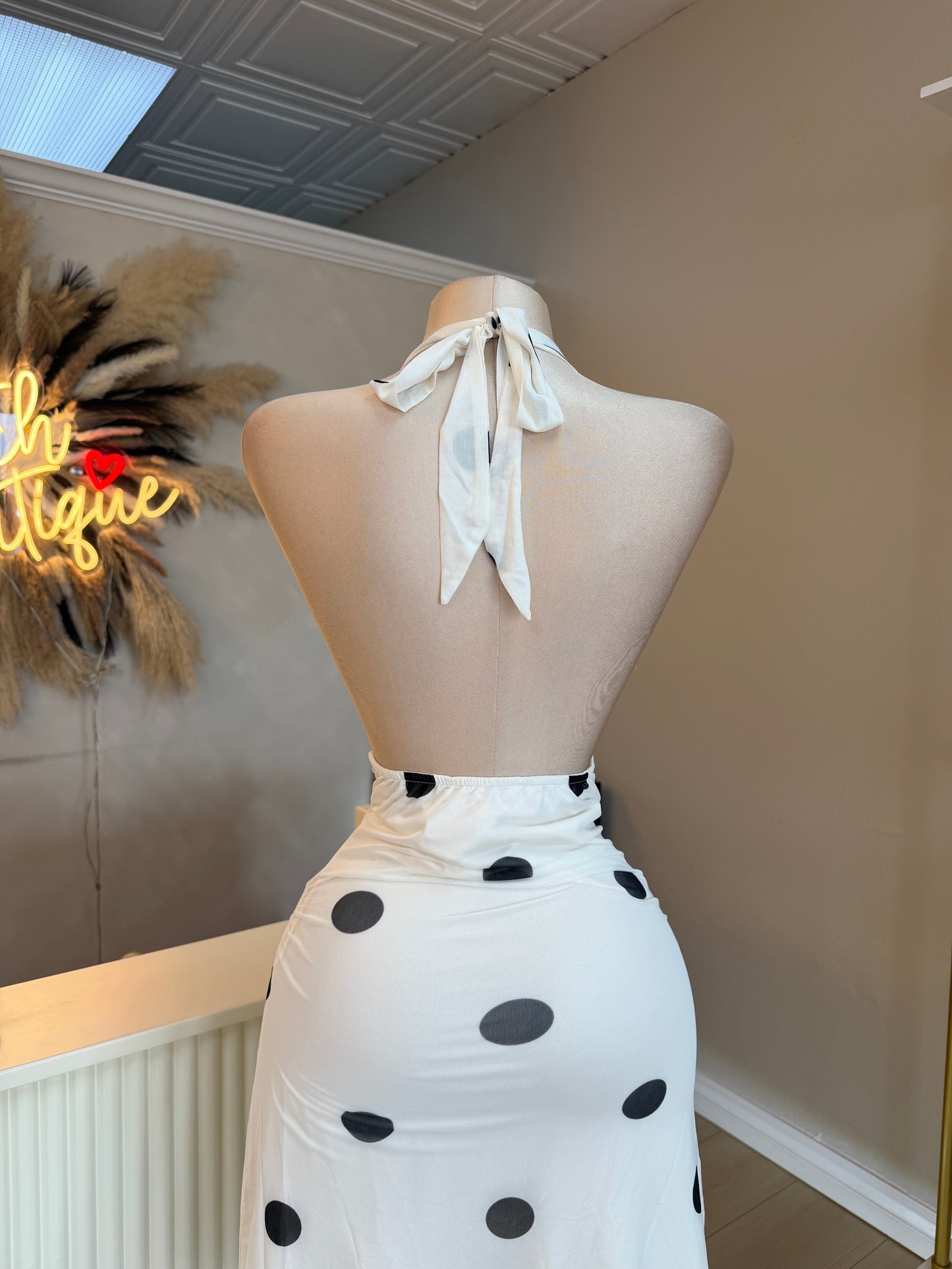 Polka dot mesh halter dress