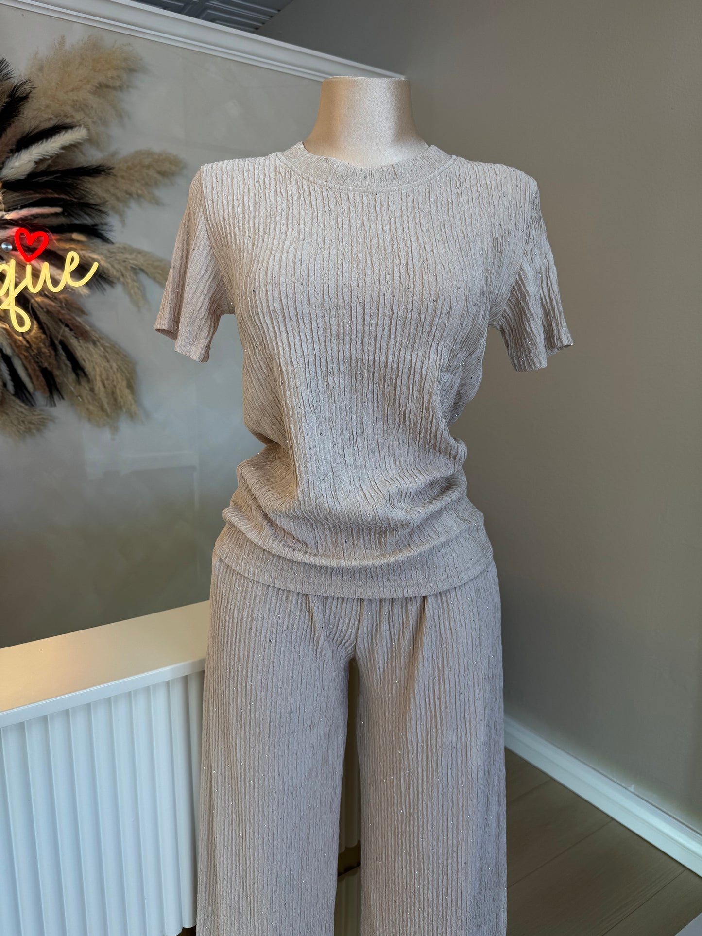 Rhinestone crinkle set (cream)