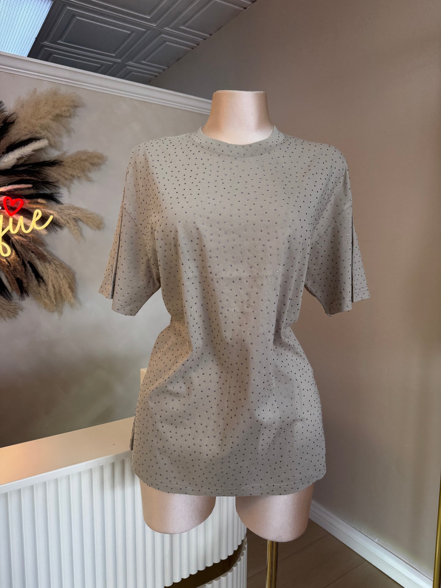 Rhinestone oversized tee (khaki)