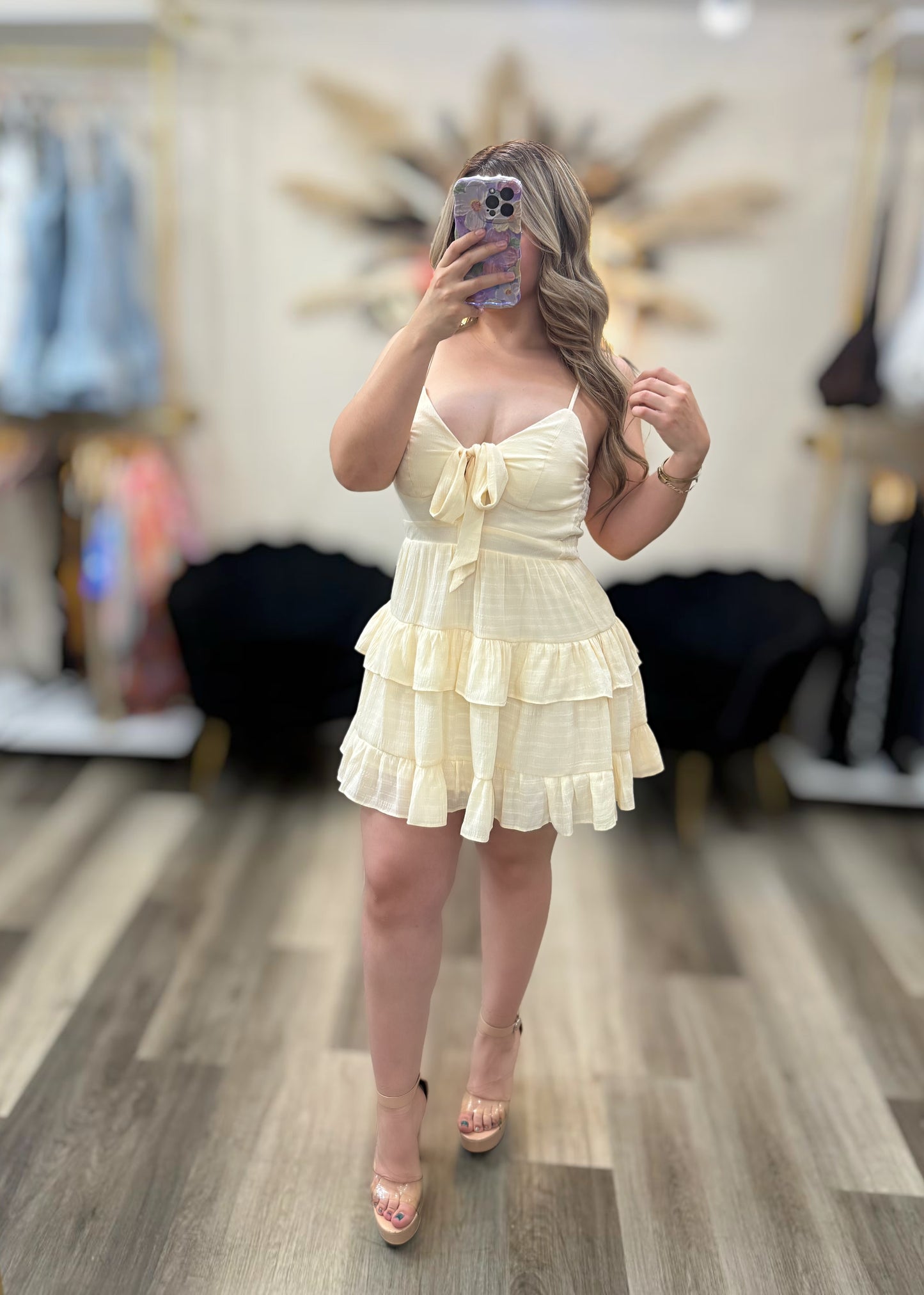 Cream Flowy ruffle dress