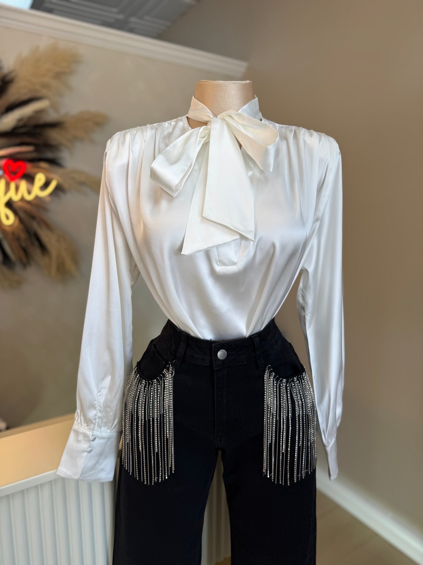 Pearly white satin top