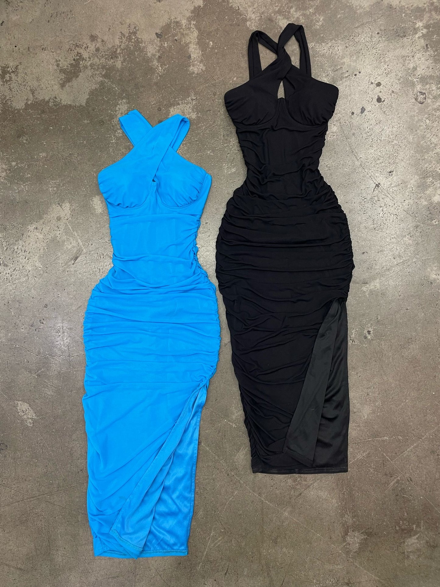 Crossover mesh midi dress (black)