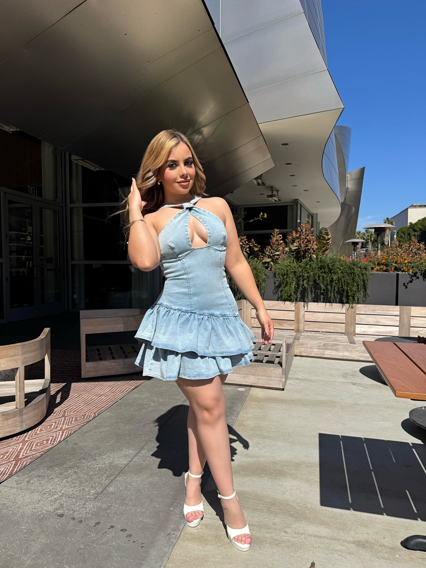 Denim ruffle dress