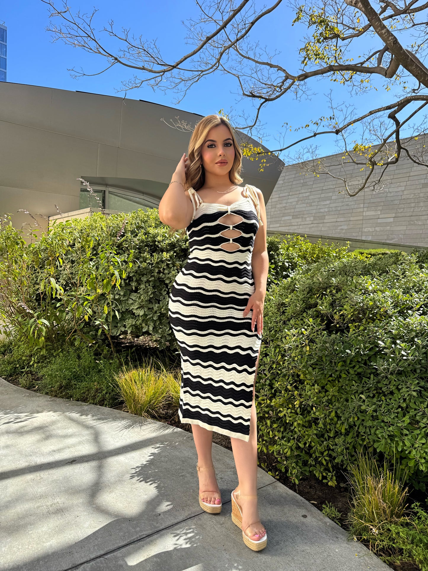 Striped crochet dress (black & white)