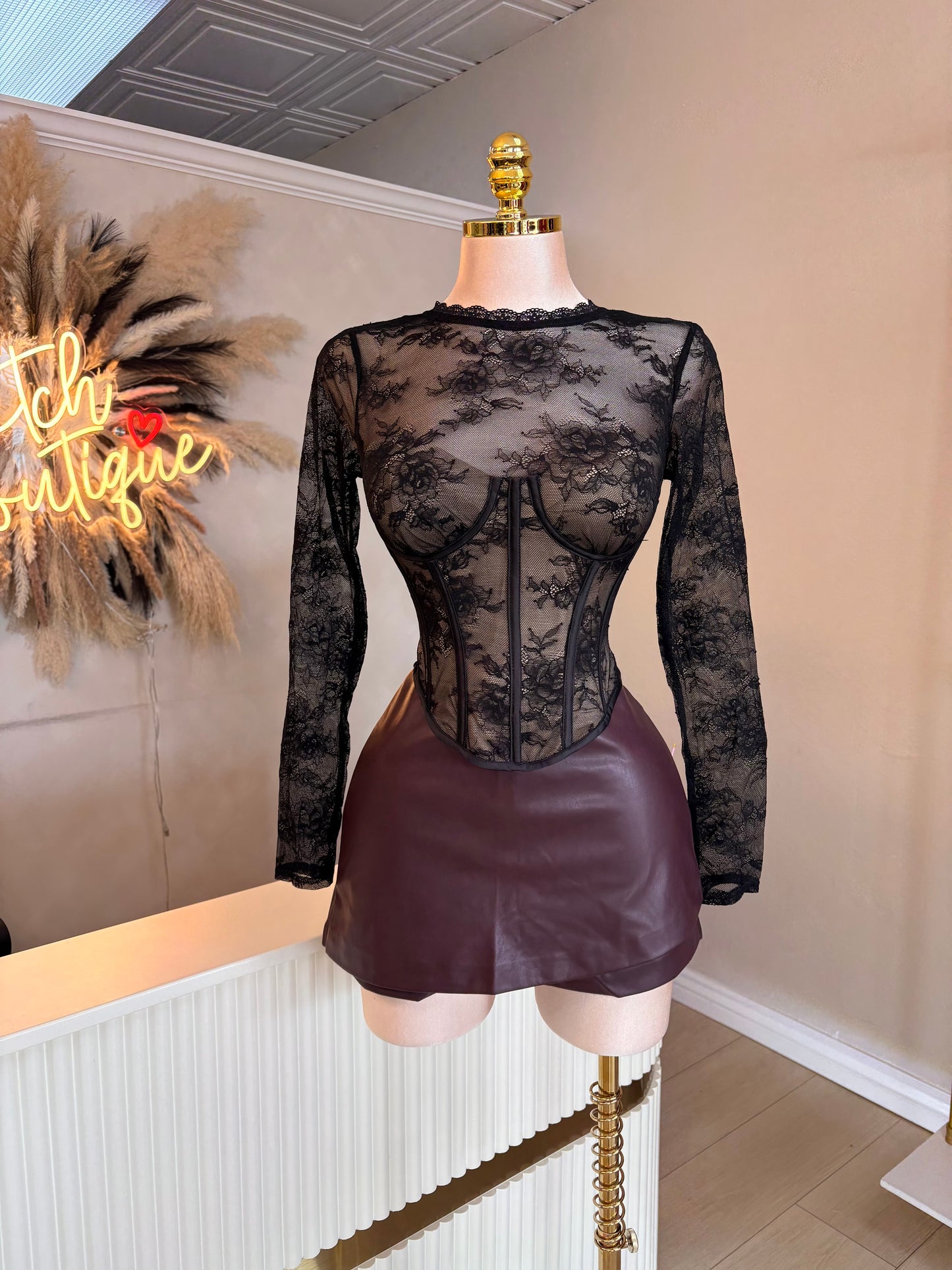 Nude contrast lace top
