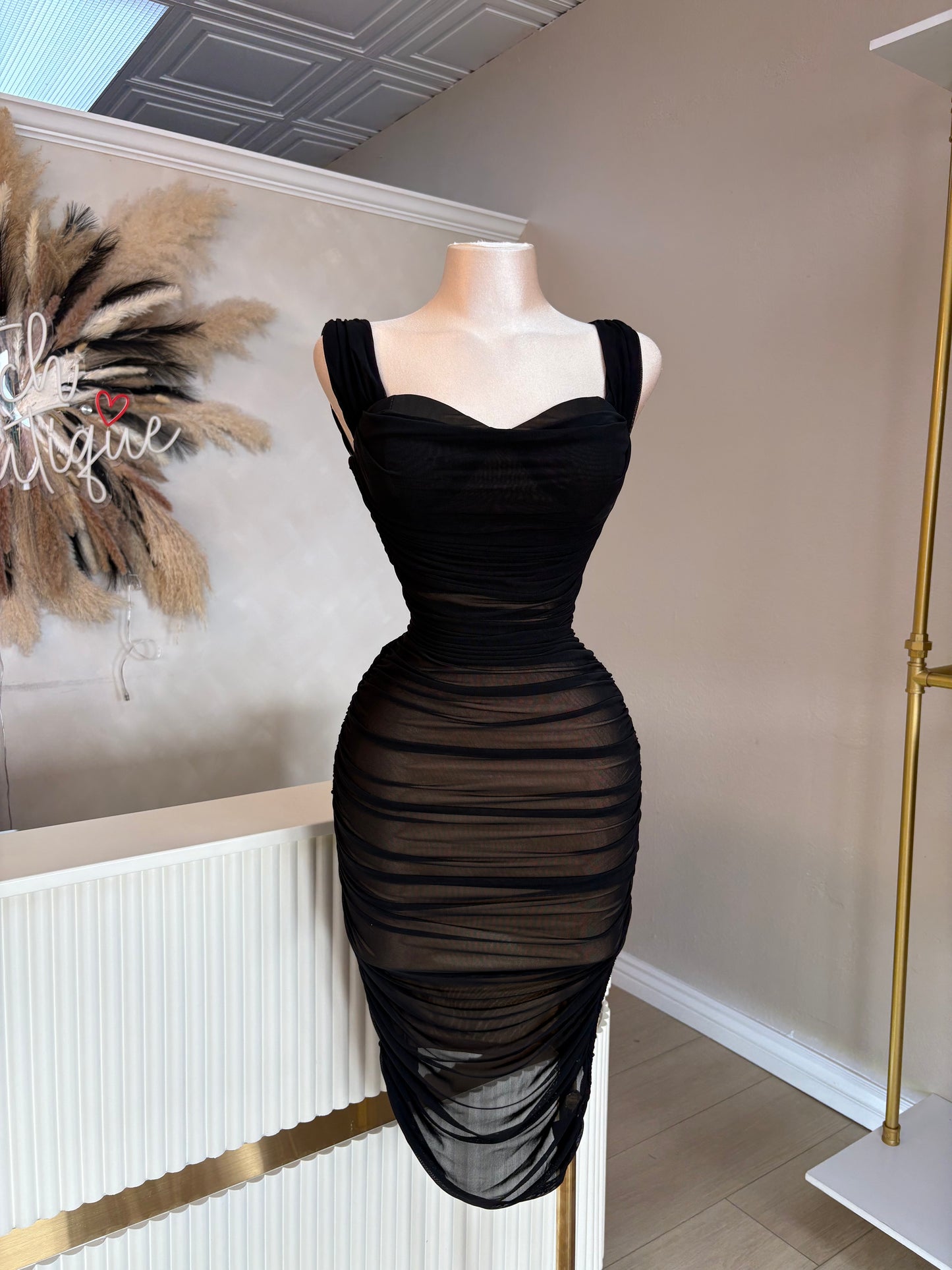 Over the moon midi dress (black & nude contrast)