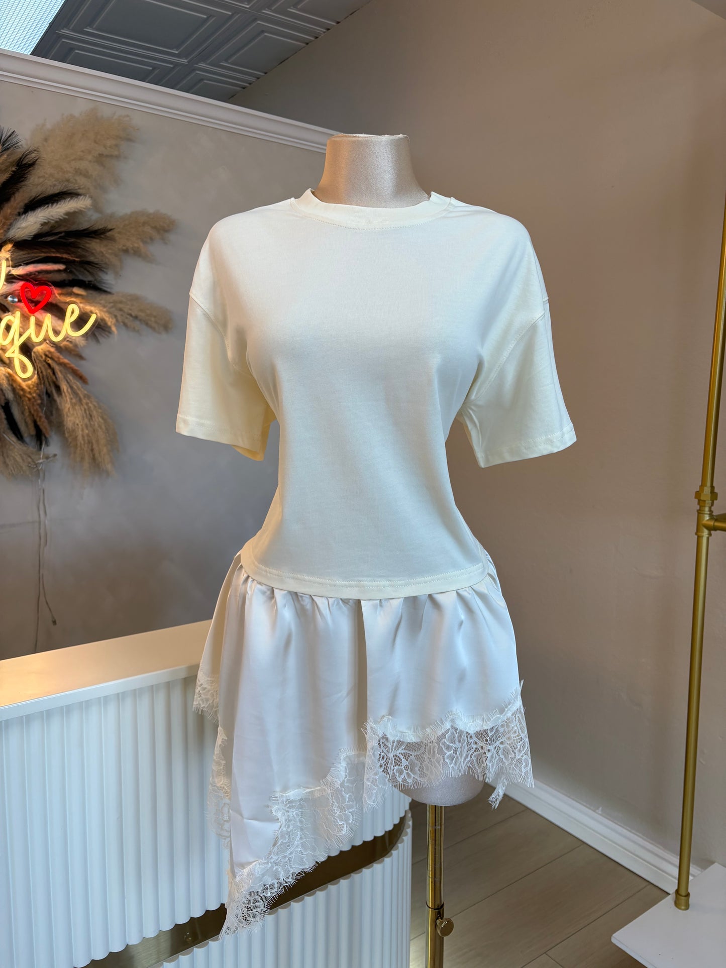 Ivory satin lace tee
