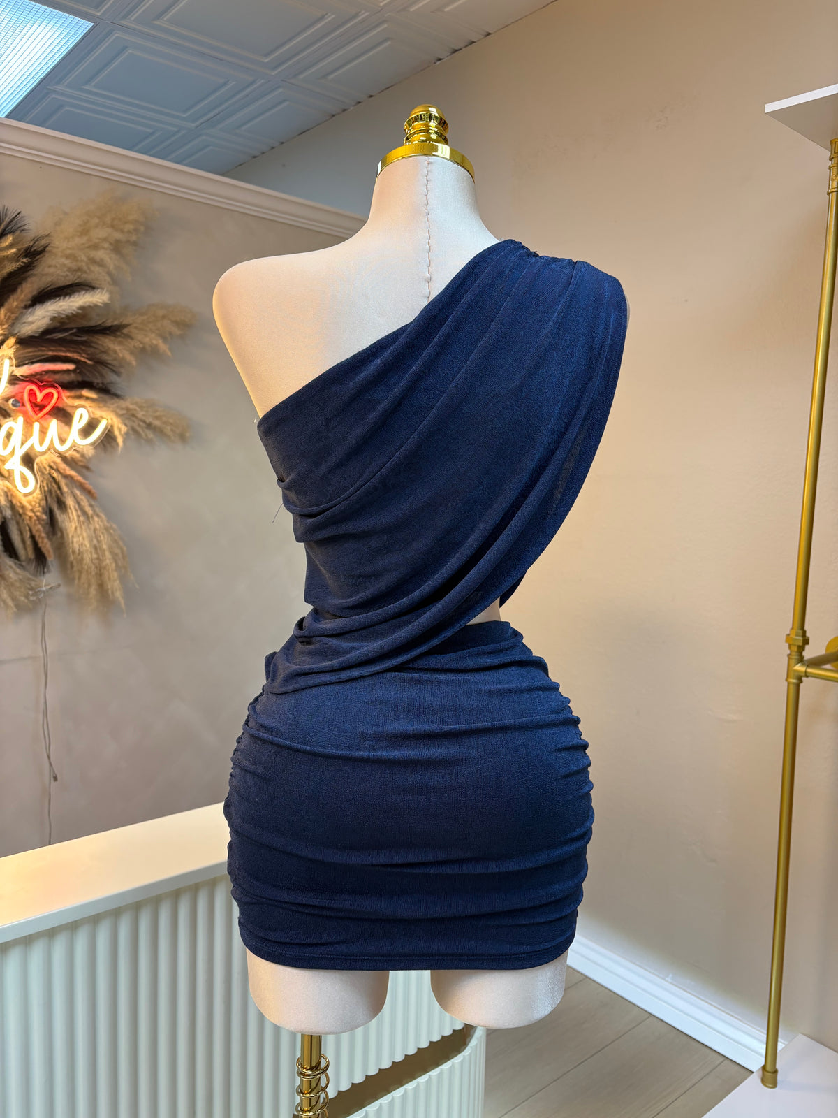 Navy blue drape dress