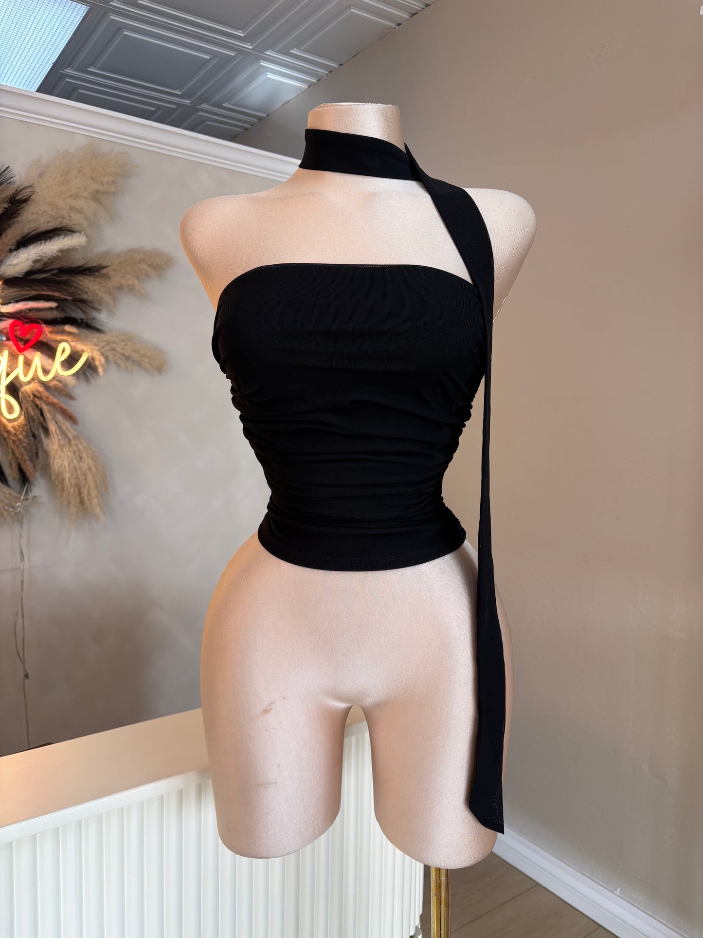 Black strapless top