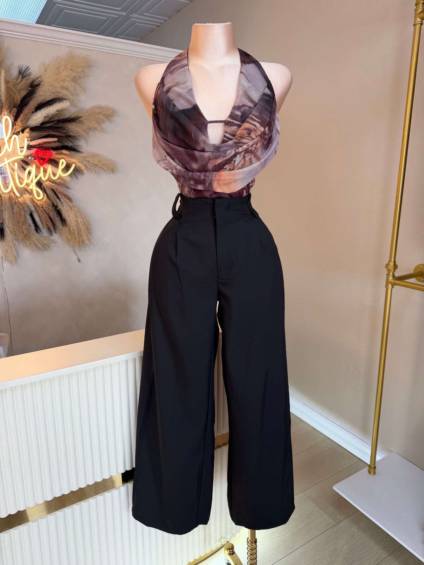 Halter mesh marble bodysuit