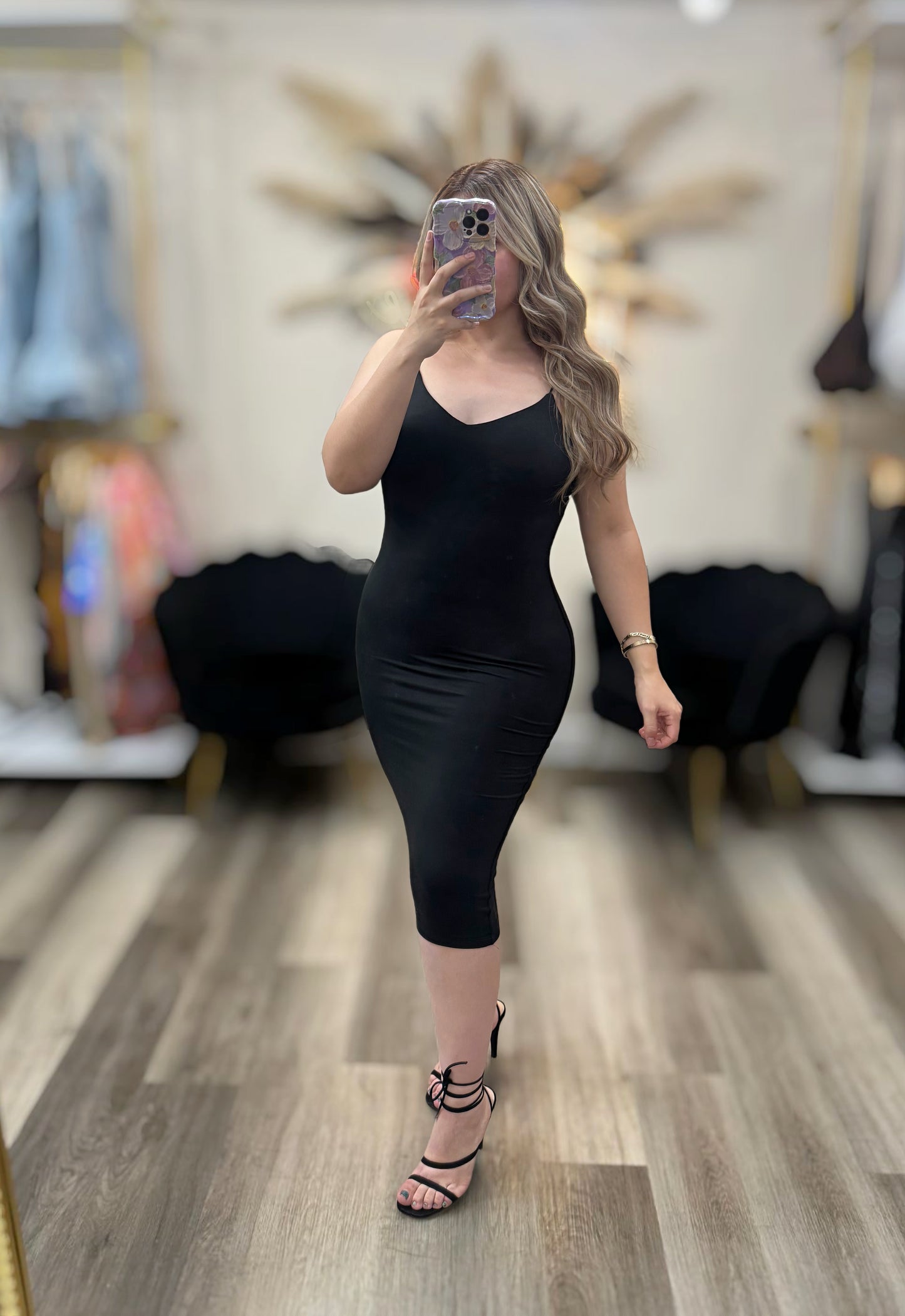 Double layered black midi dress