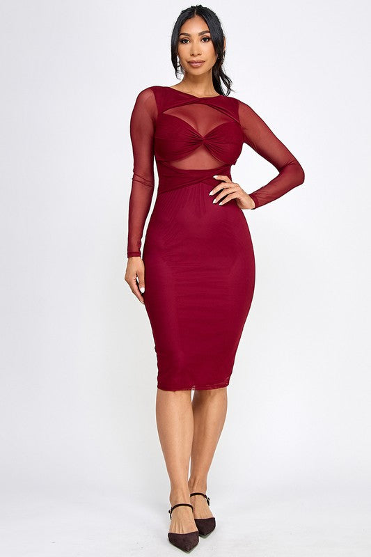 Burgundy mesh dress