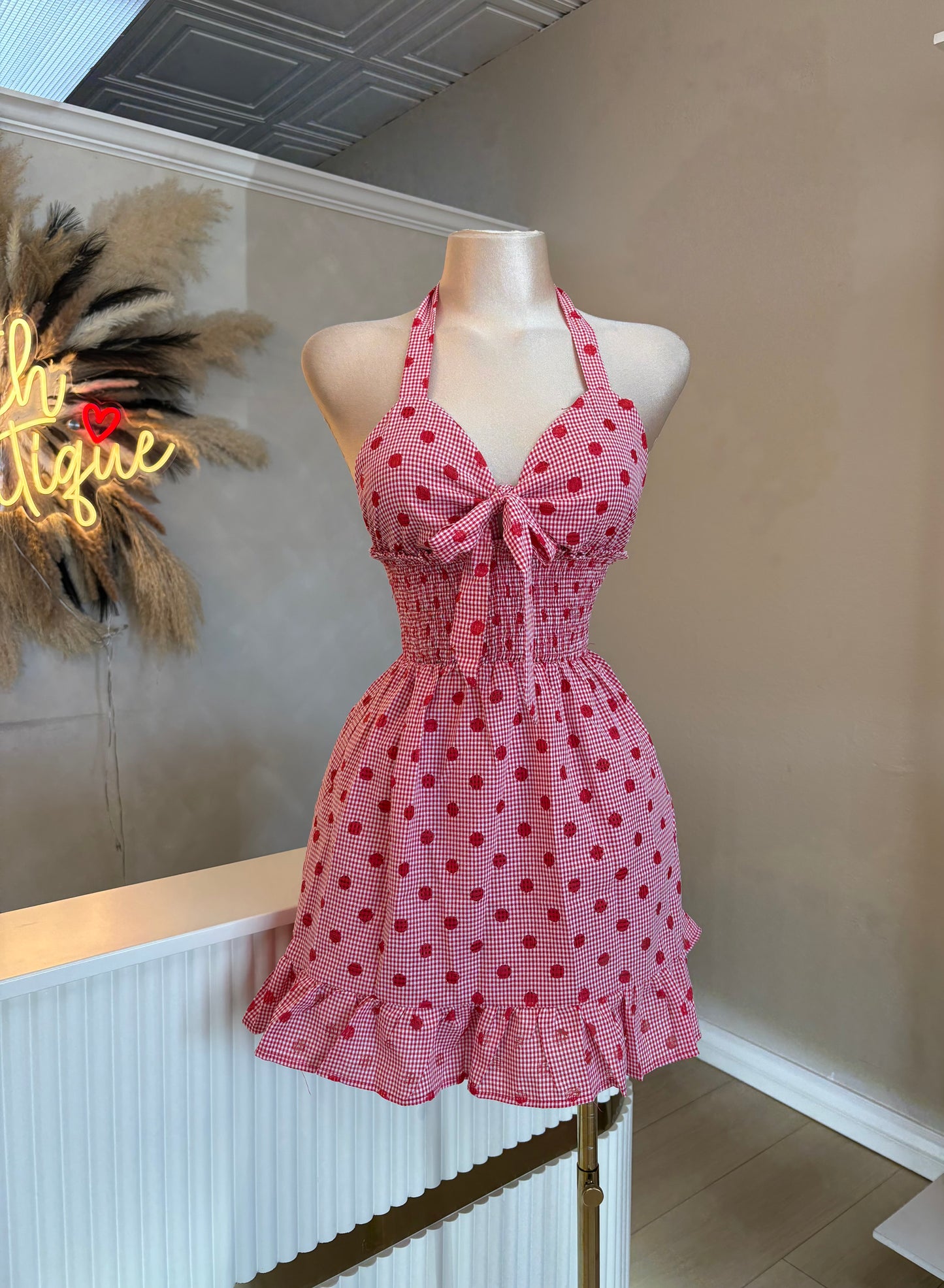 Checkered polka dot dress