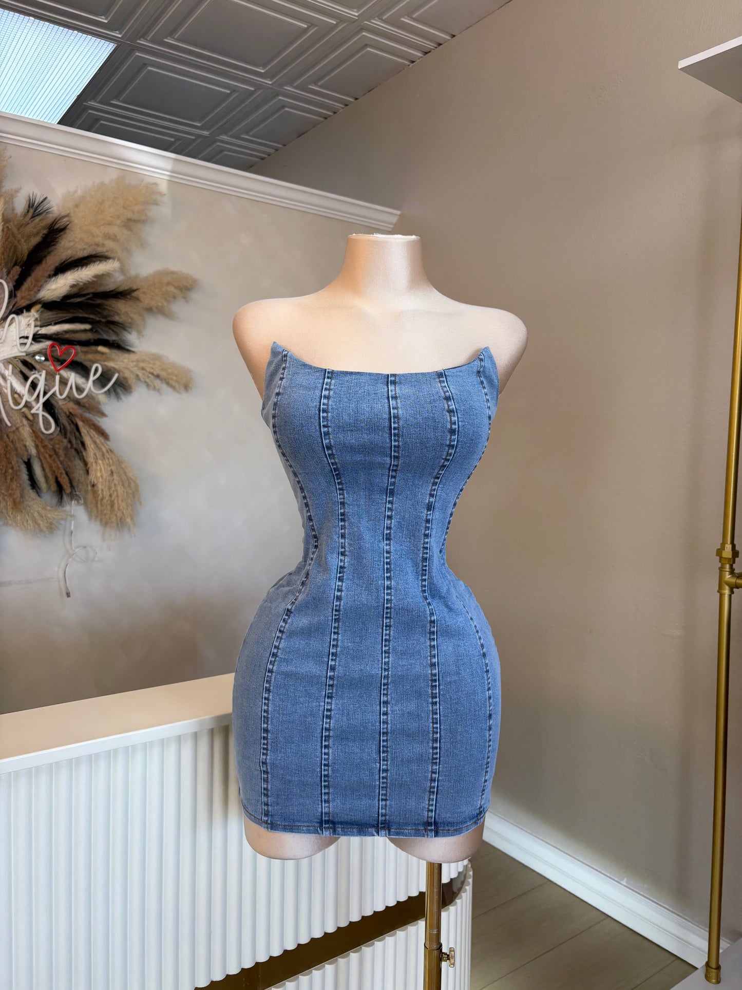 Strapless denim dress