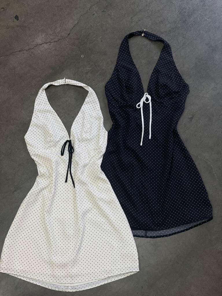 Polka dot flowy dress (black)