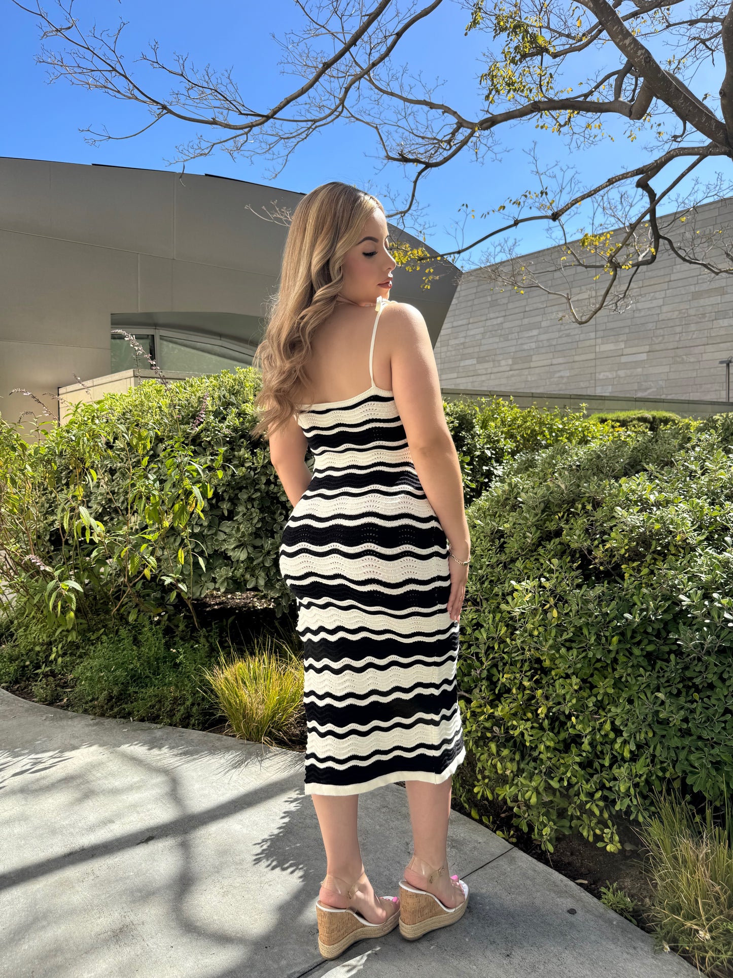 Striped crochet dress (black & white)
