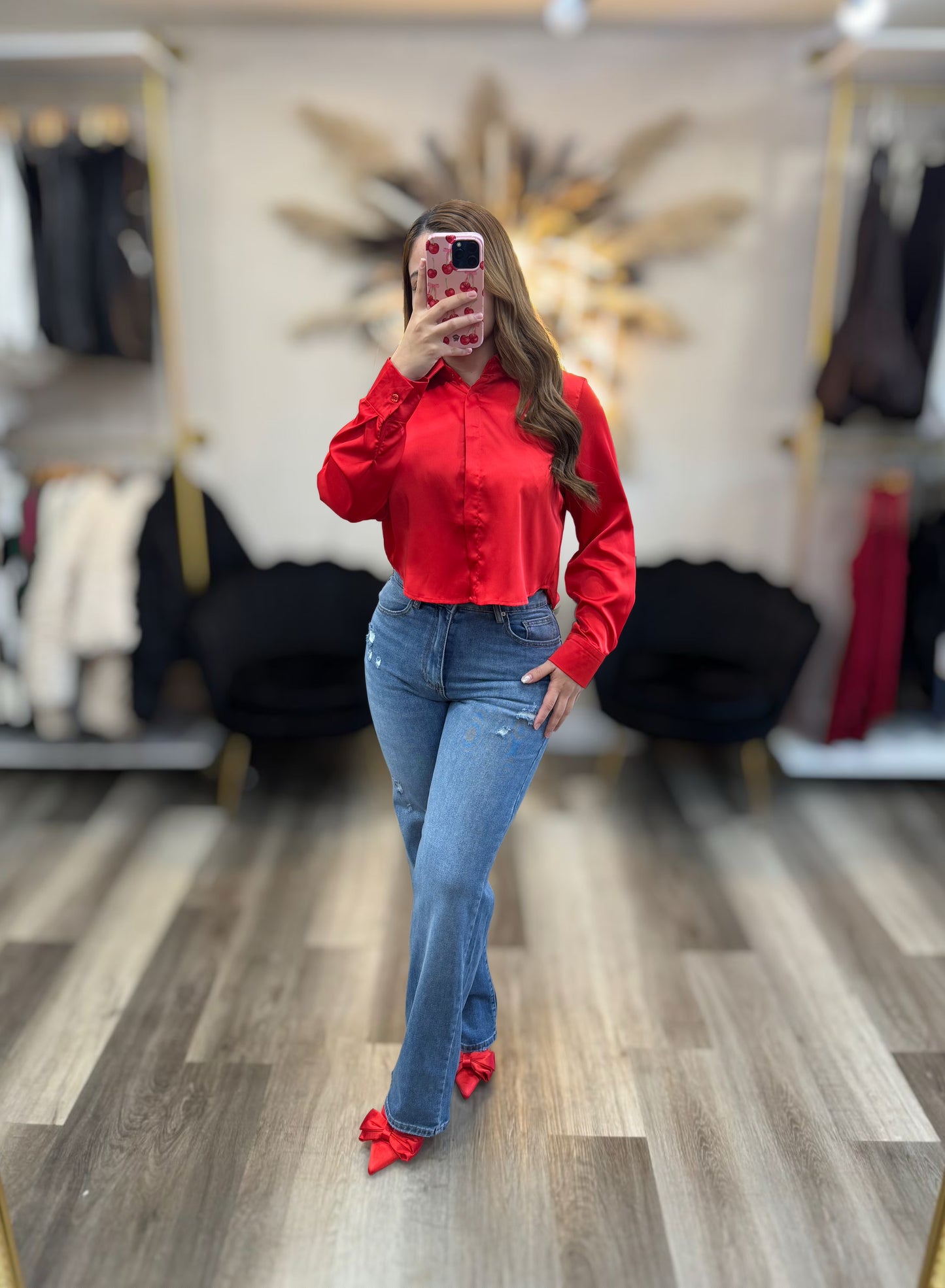 Medium wash straight cut jeans