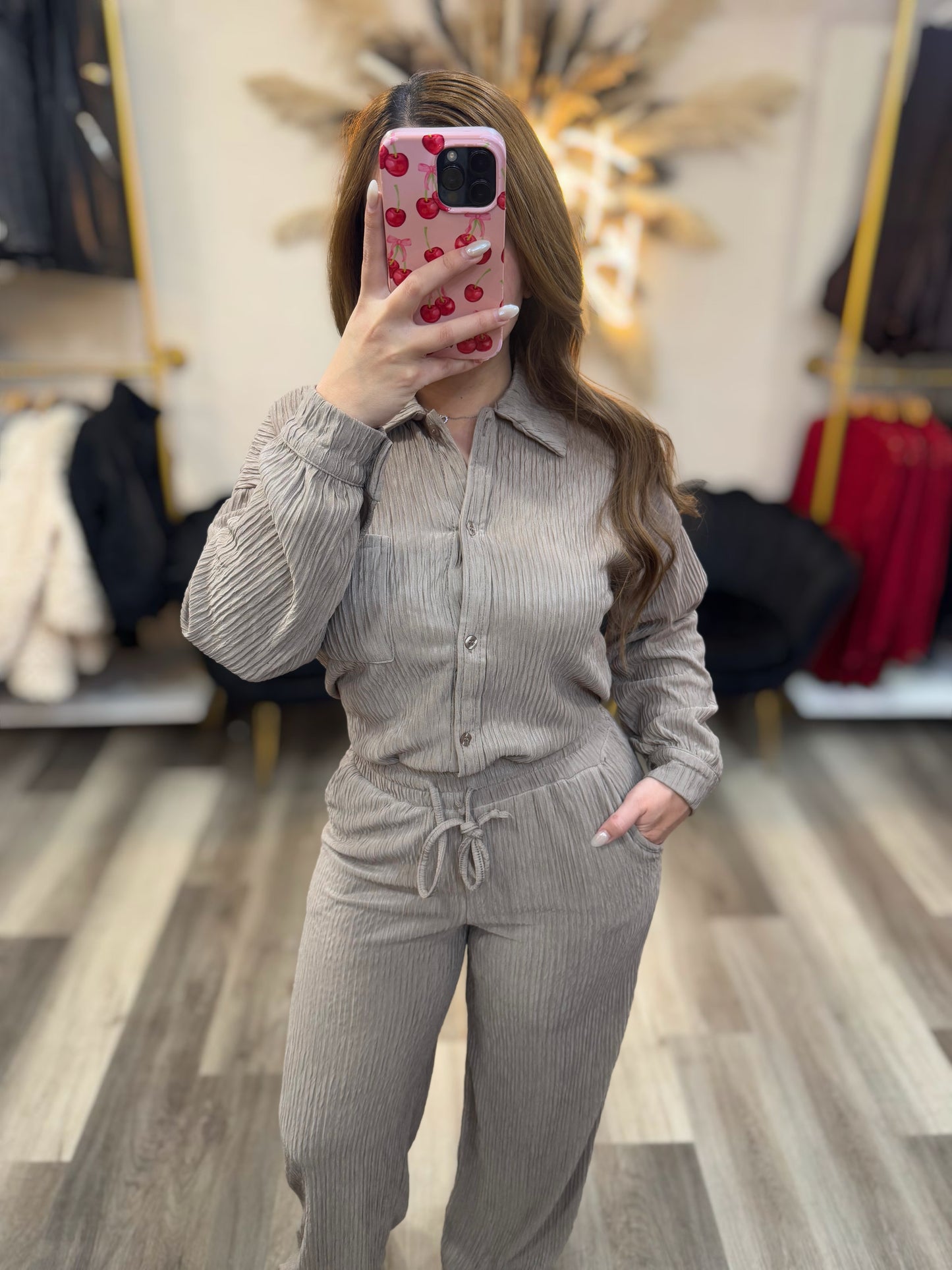 Beige ribbed set