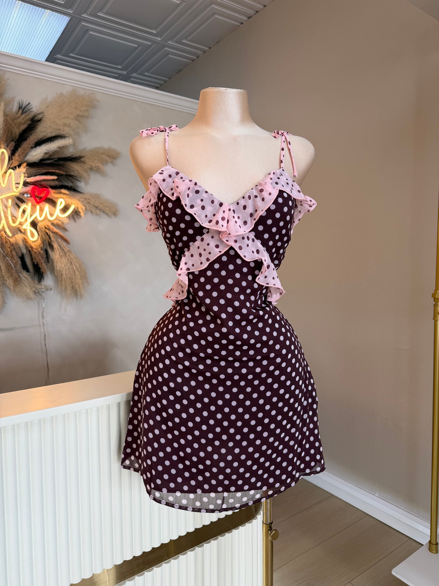 Emma pink polka dot dress
