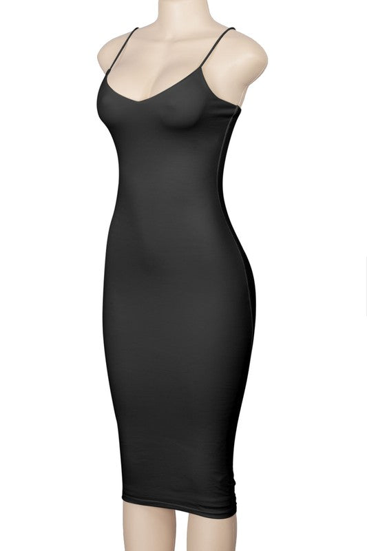 Double layered black midi dress
