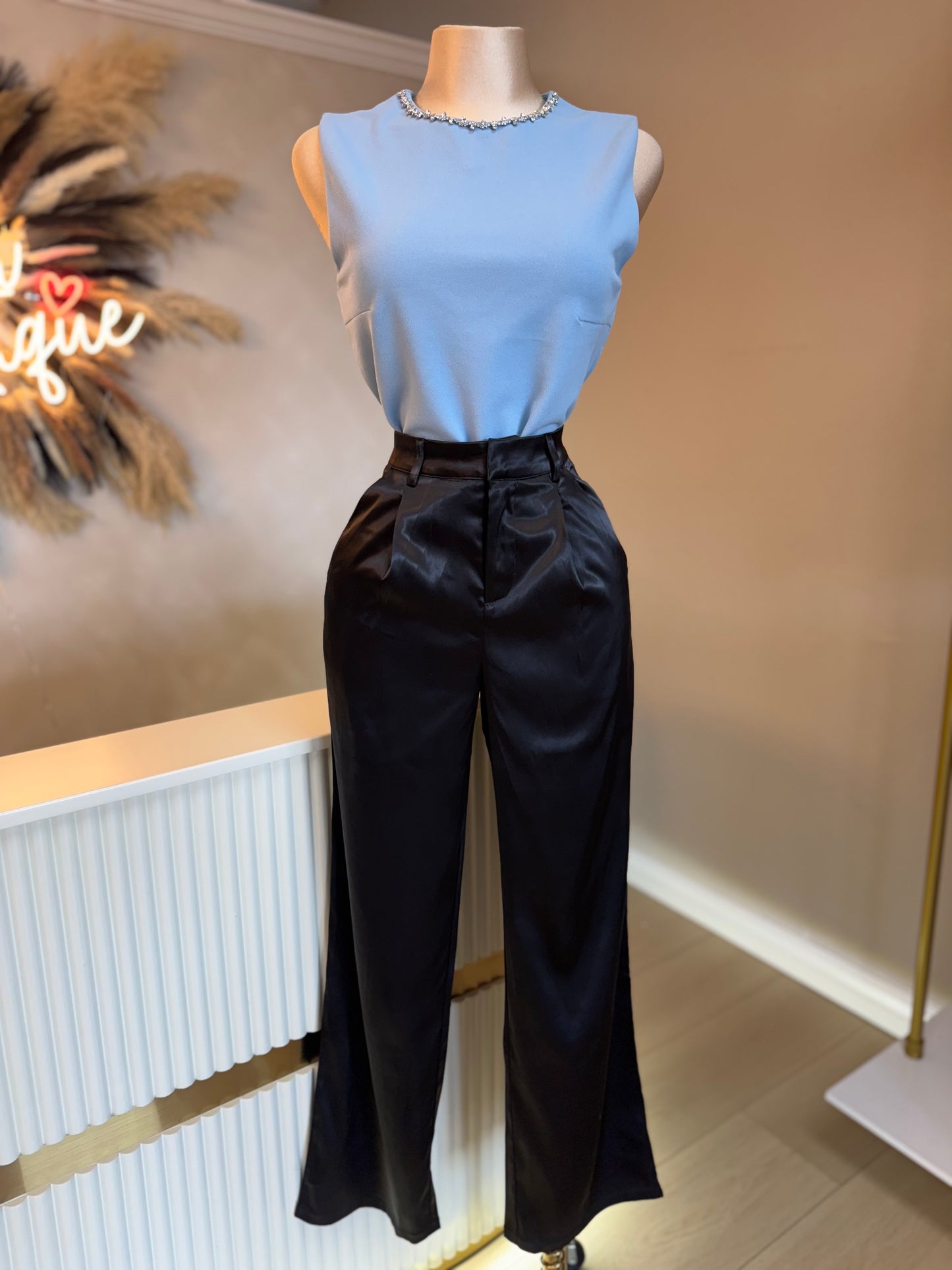 Black satin pants