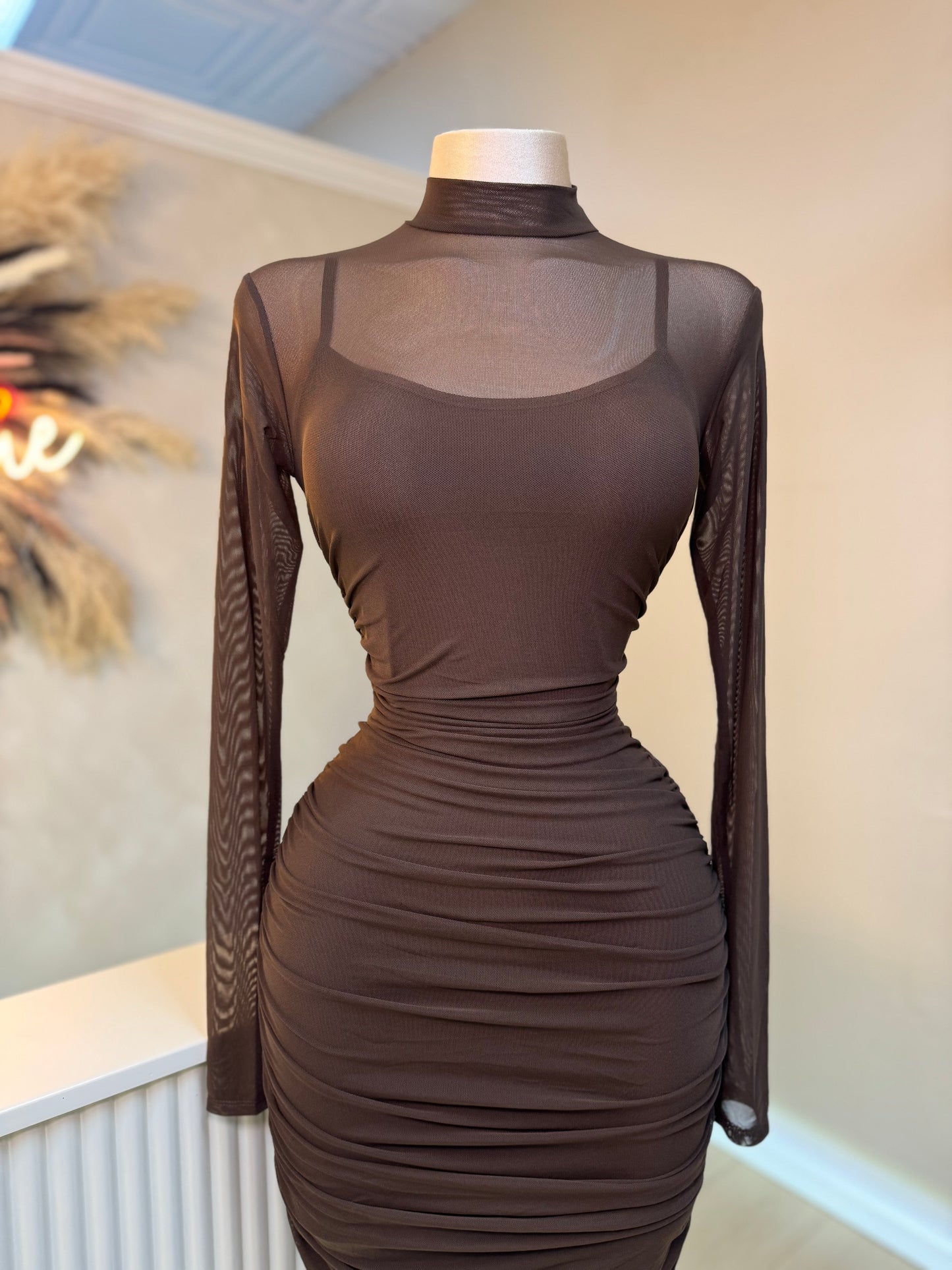 Mocha mesh midi dress