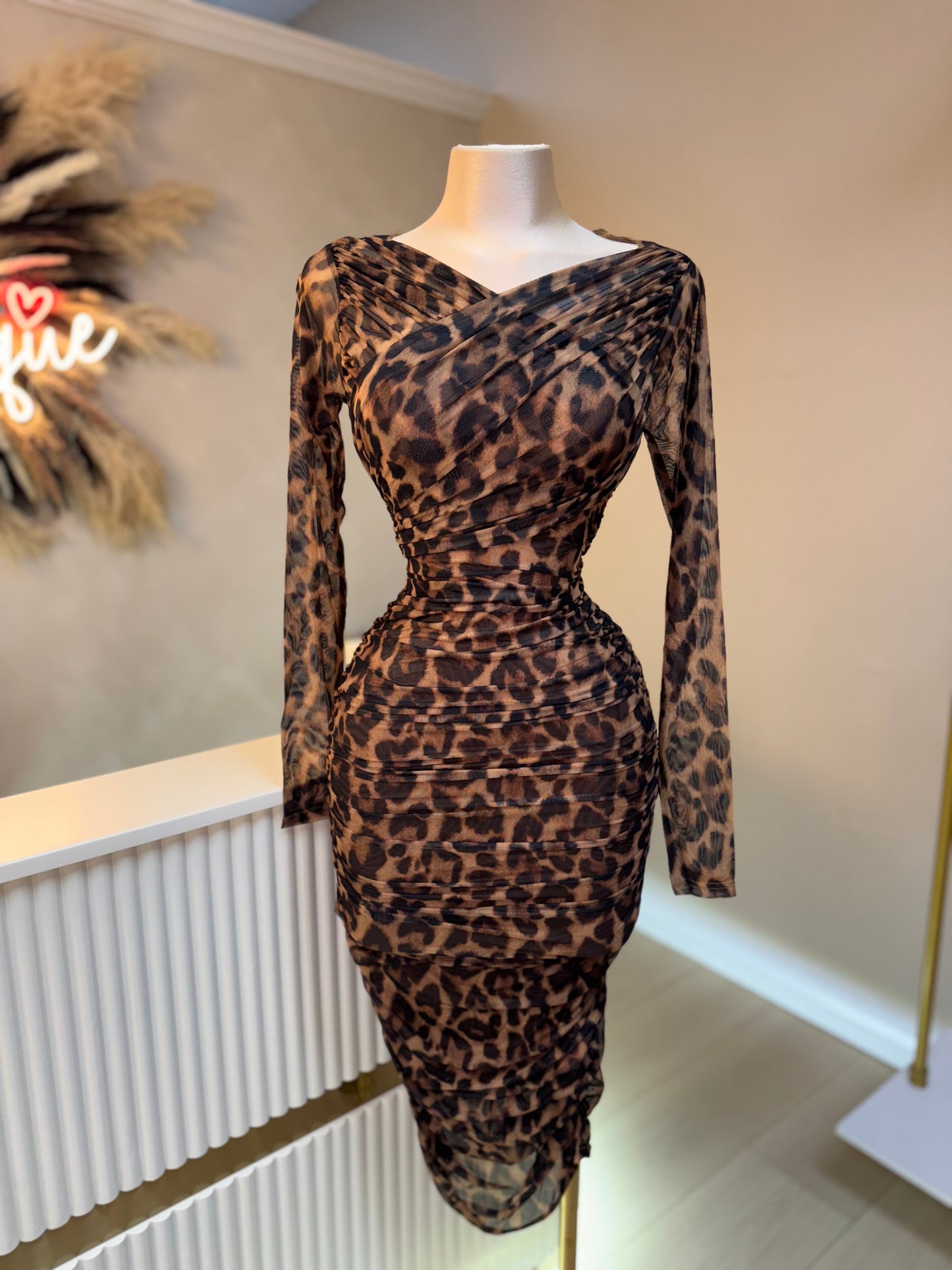 Cheetah print crossover midi dress