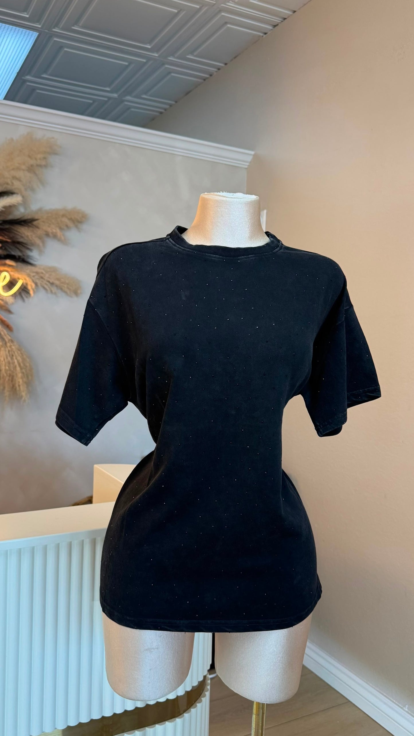 Black washed rhinestone tee