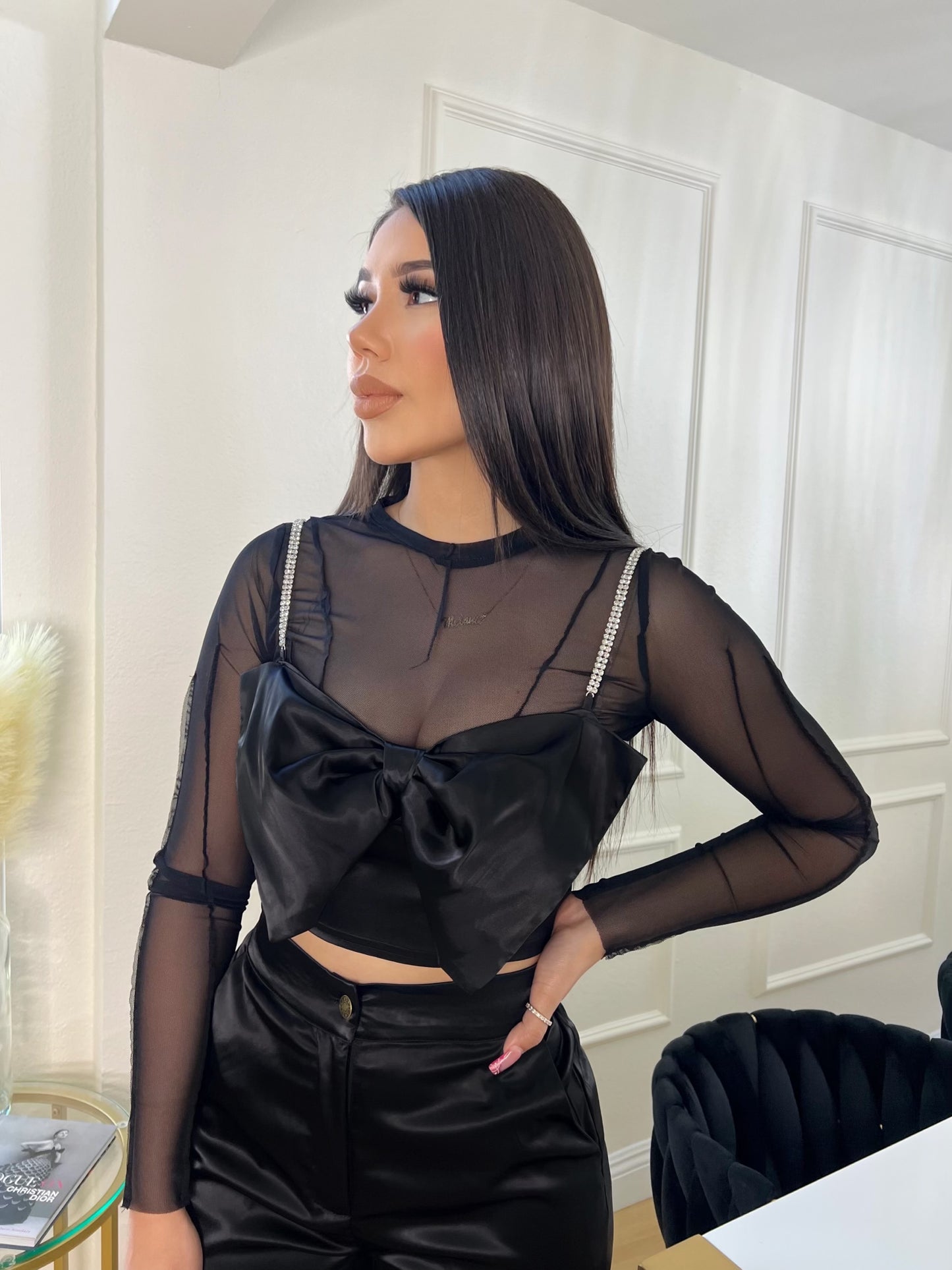 Satin bow top (3 colors)