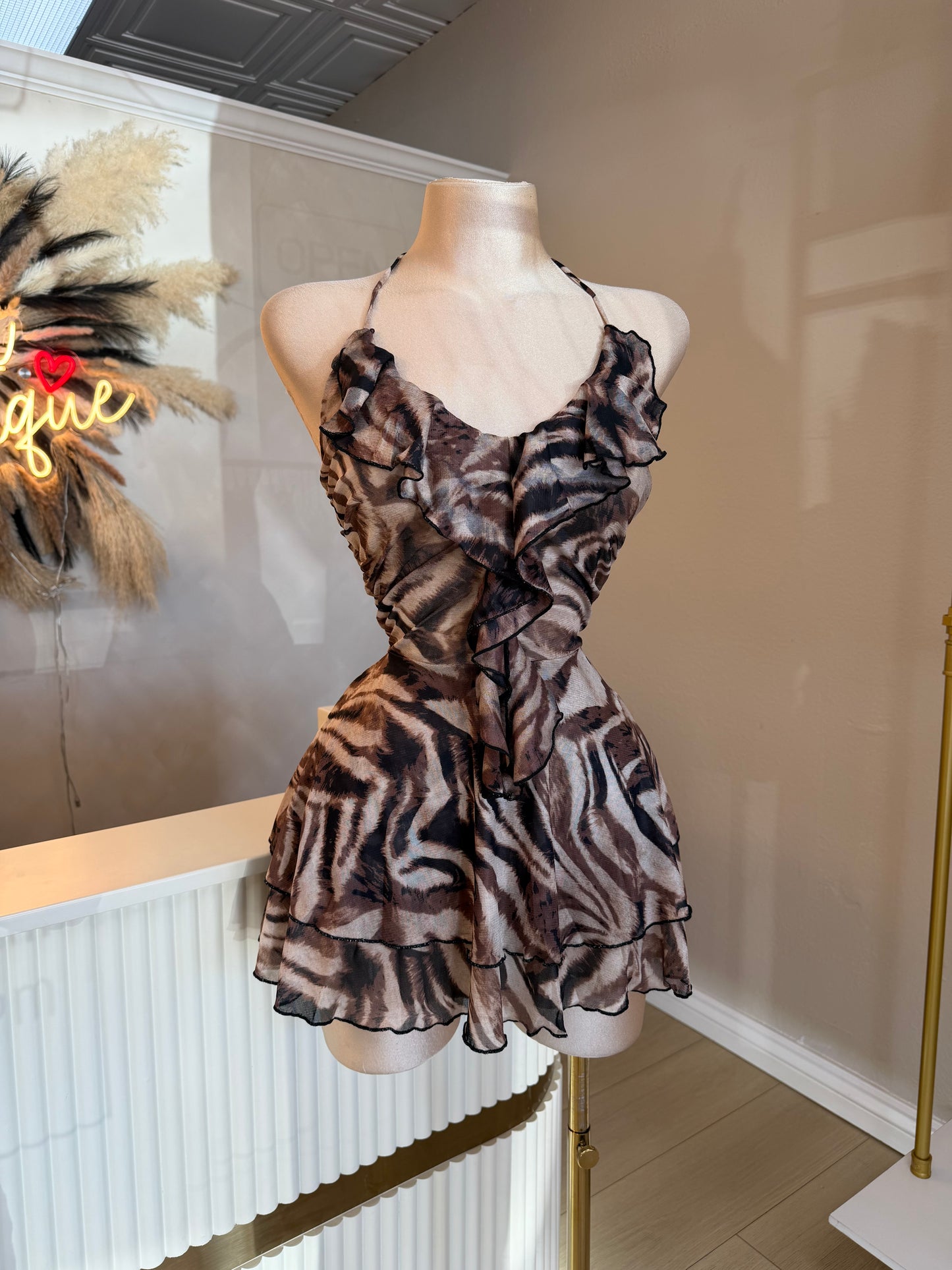 Animal print ruffle dress