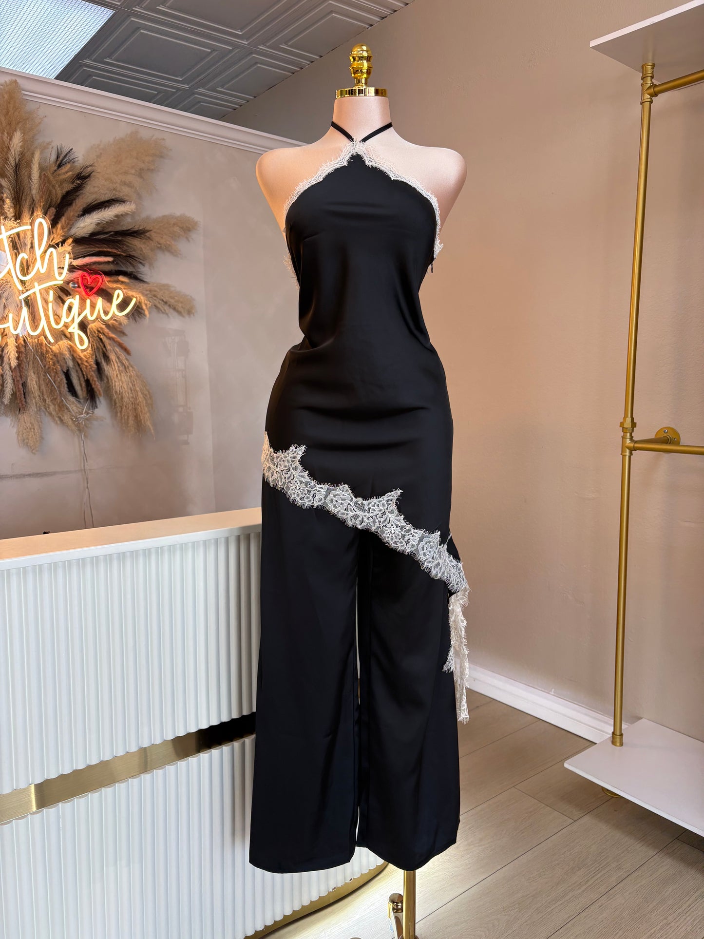 Satin lace asymmetrical jumpsuit