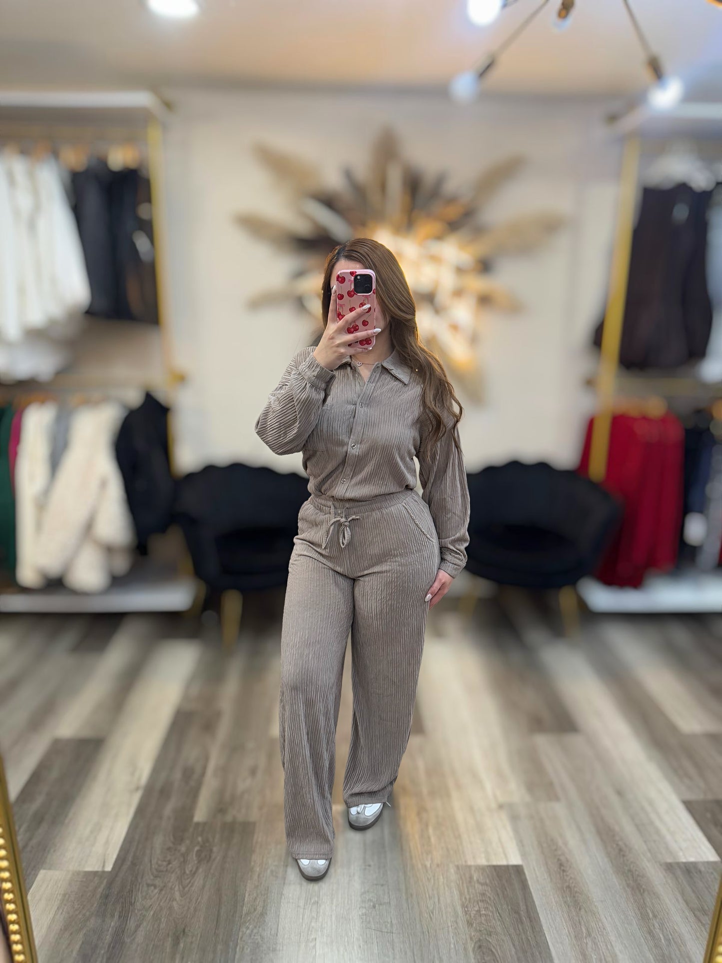 Beige ribbed set
