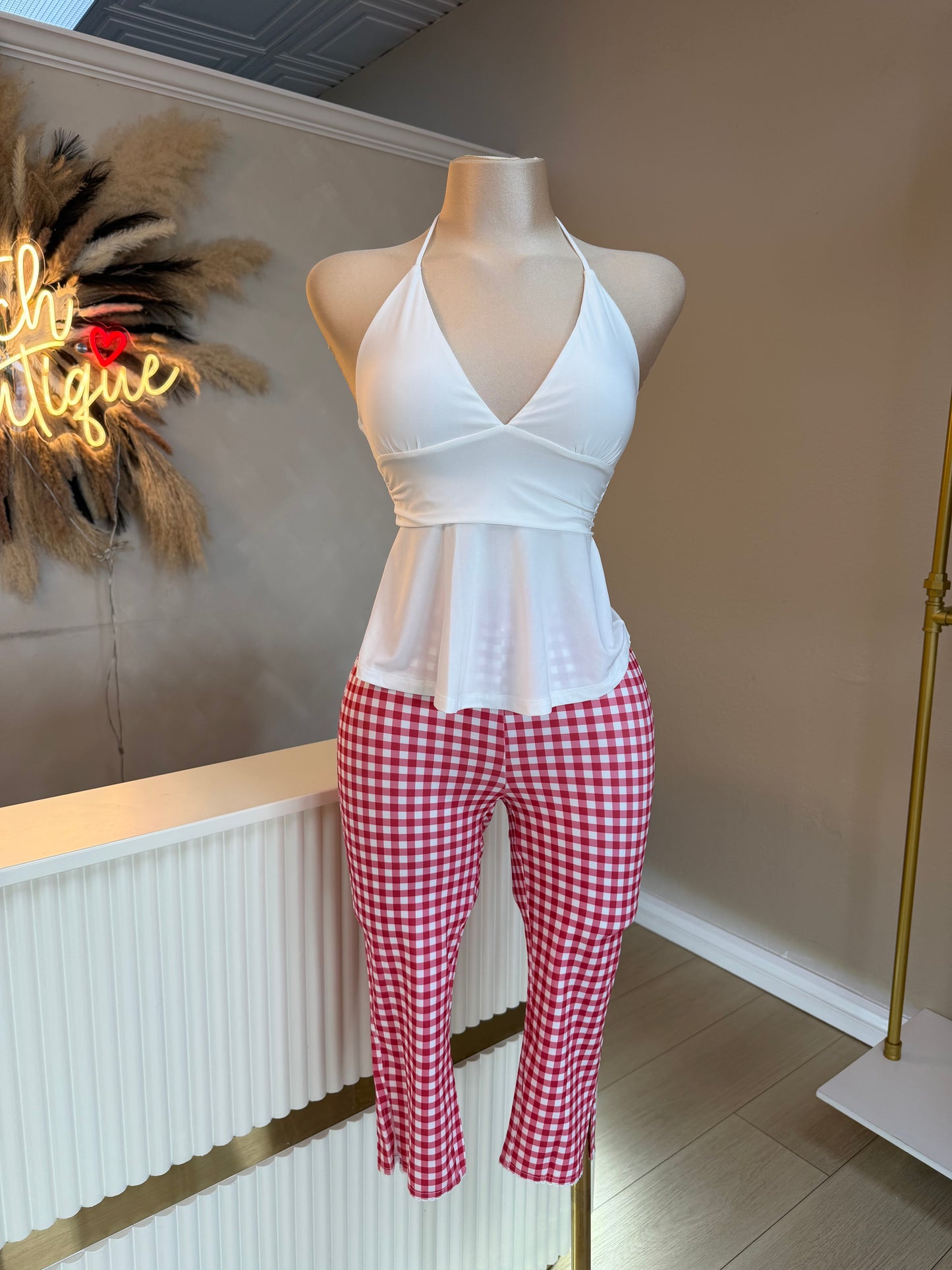 Red gingham Capri leggings