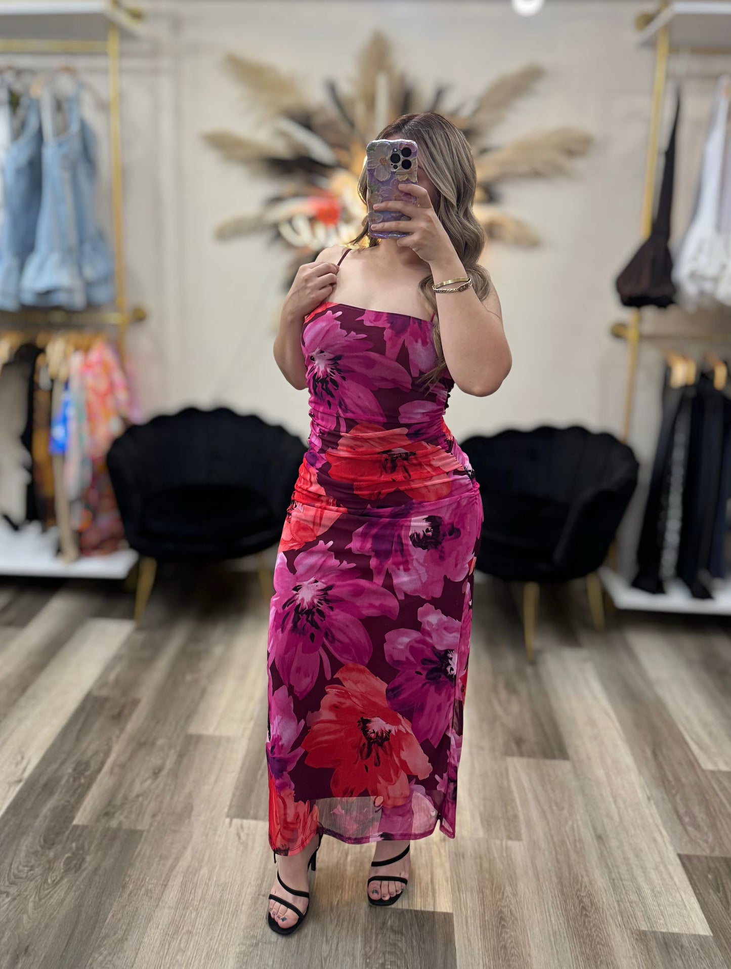 Pink blossom maxi dress
