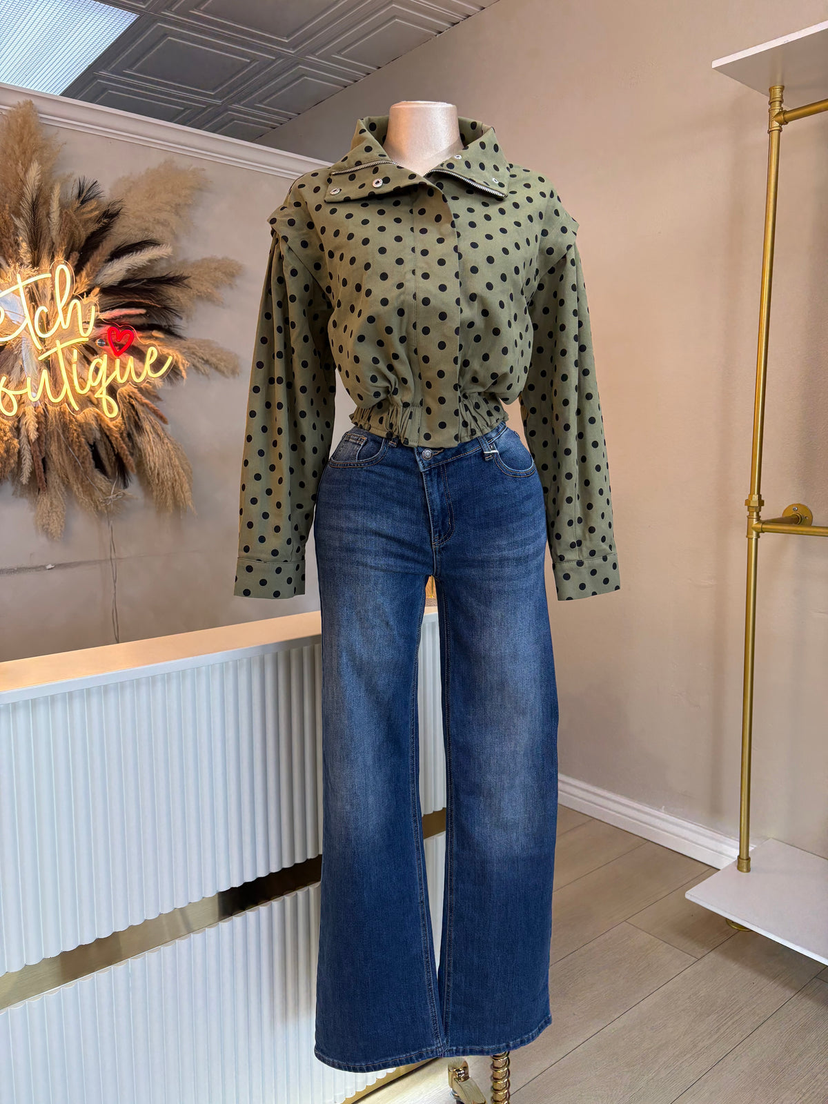 Green polka dot jacket