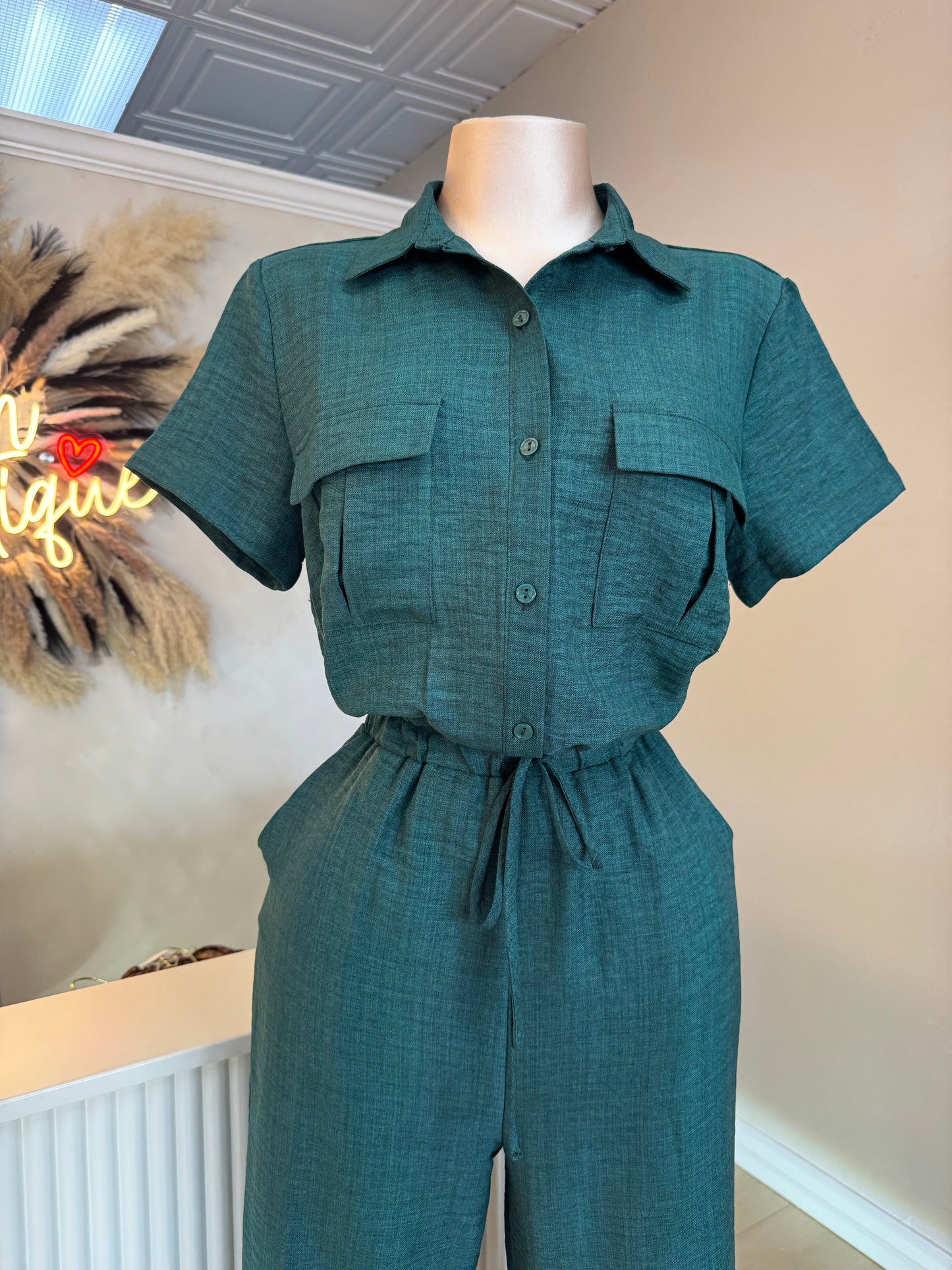 Hunter green casual jumpsuit