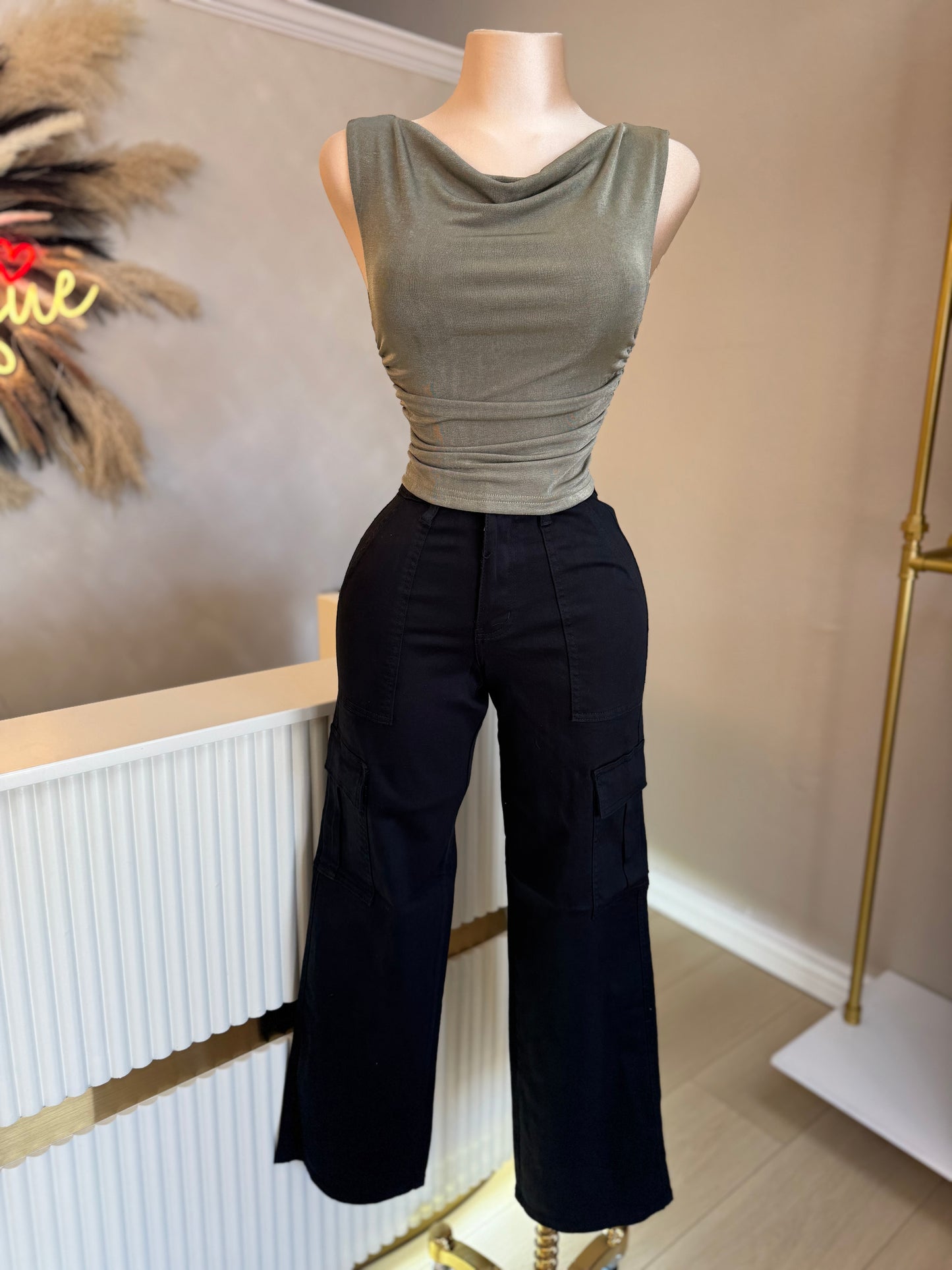 Black denim cargos