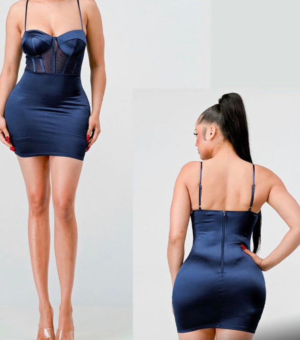 Blue perfection satin mesh dress