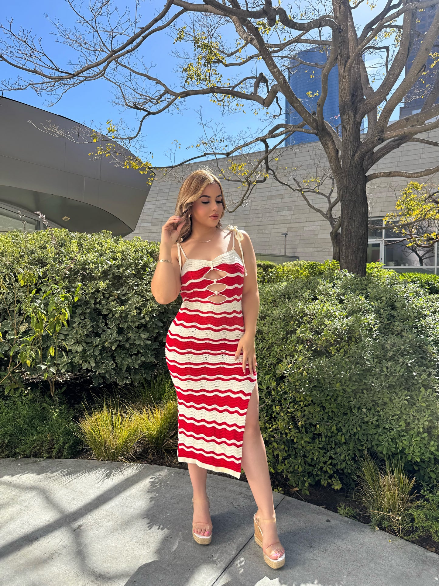 Striped crochet dress (red & white)