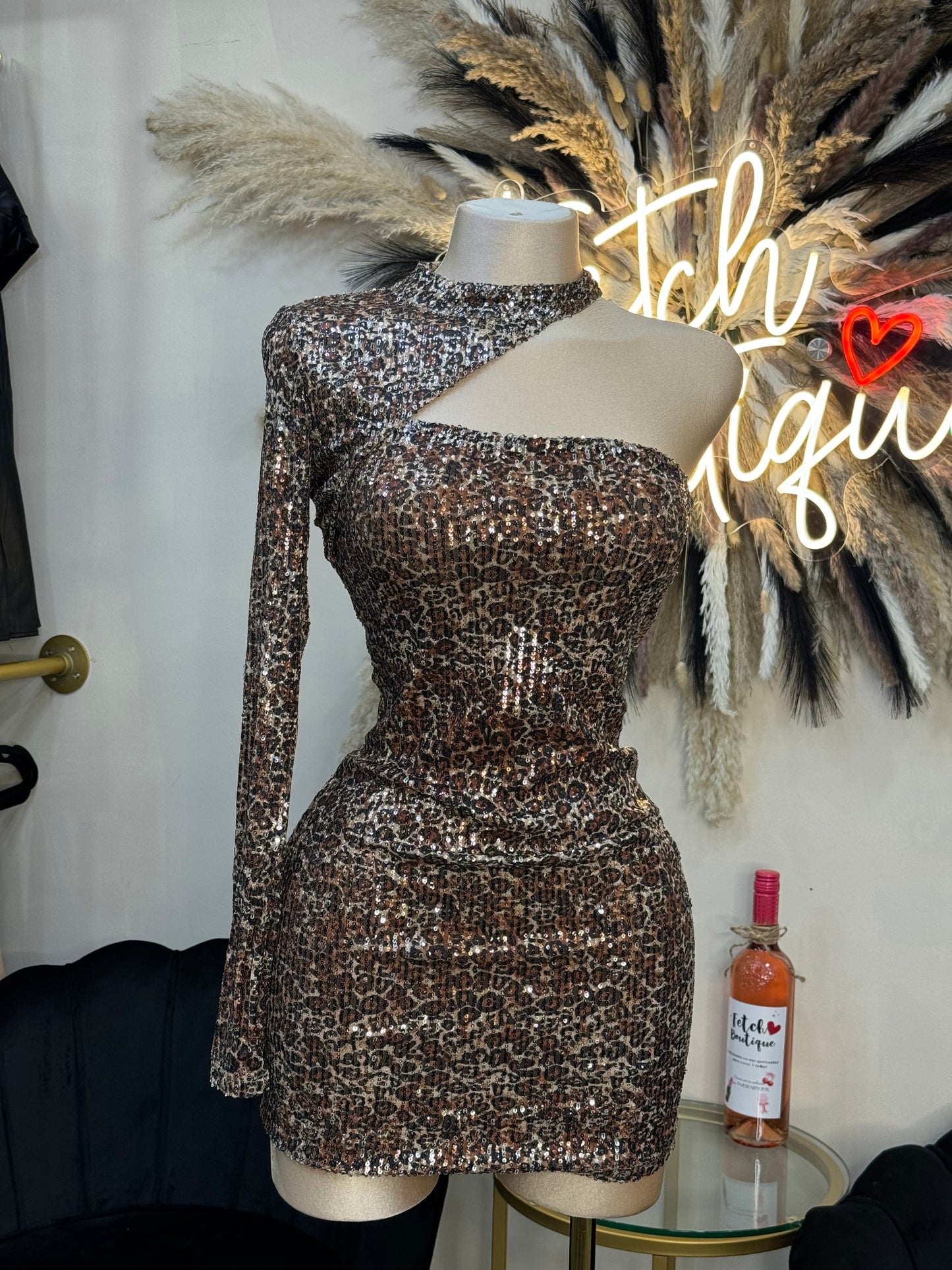 Sequin leopard cut out dress